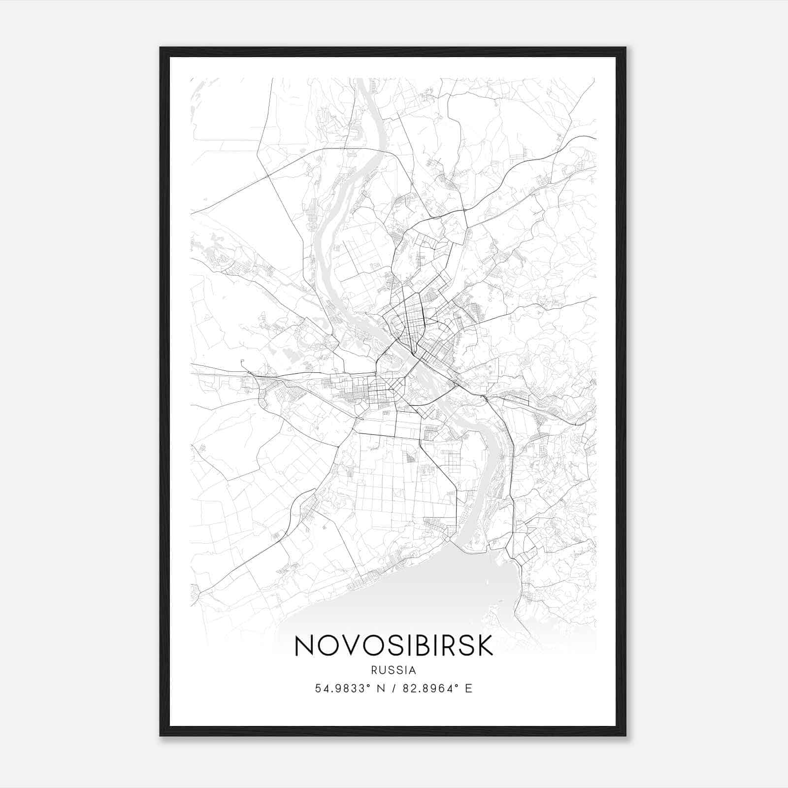 Novosibirsk Russia Map Poster, Novosibirsk City Road Wall Art Print