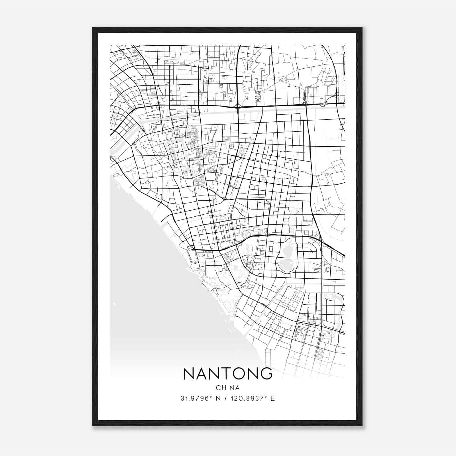 Nantong China Map Poster, Nantong City Road Wall Art Print