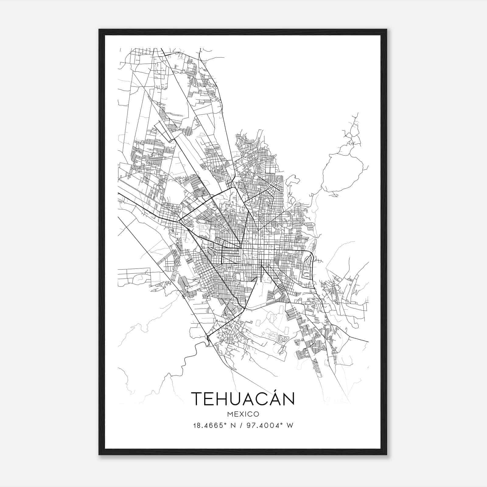 Tehuacan Mexico Map Poster, Tehuacan City Road Wall Art Print