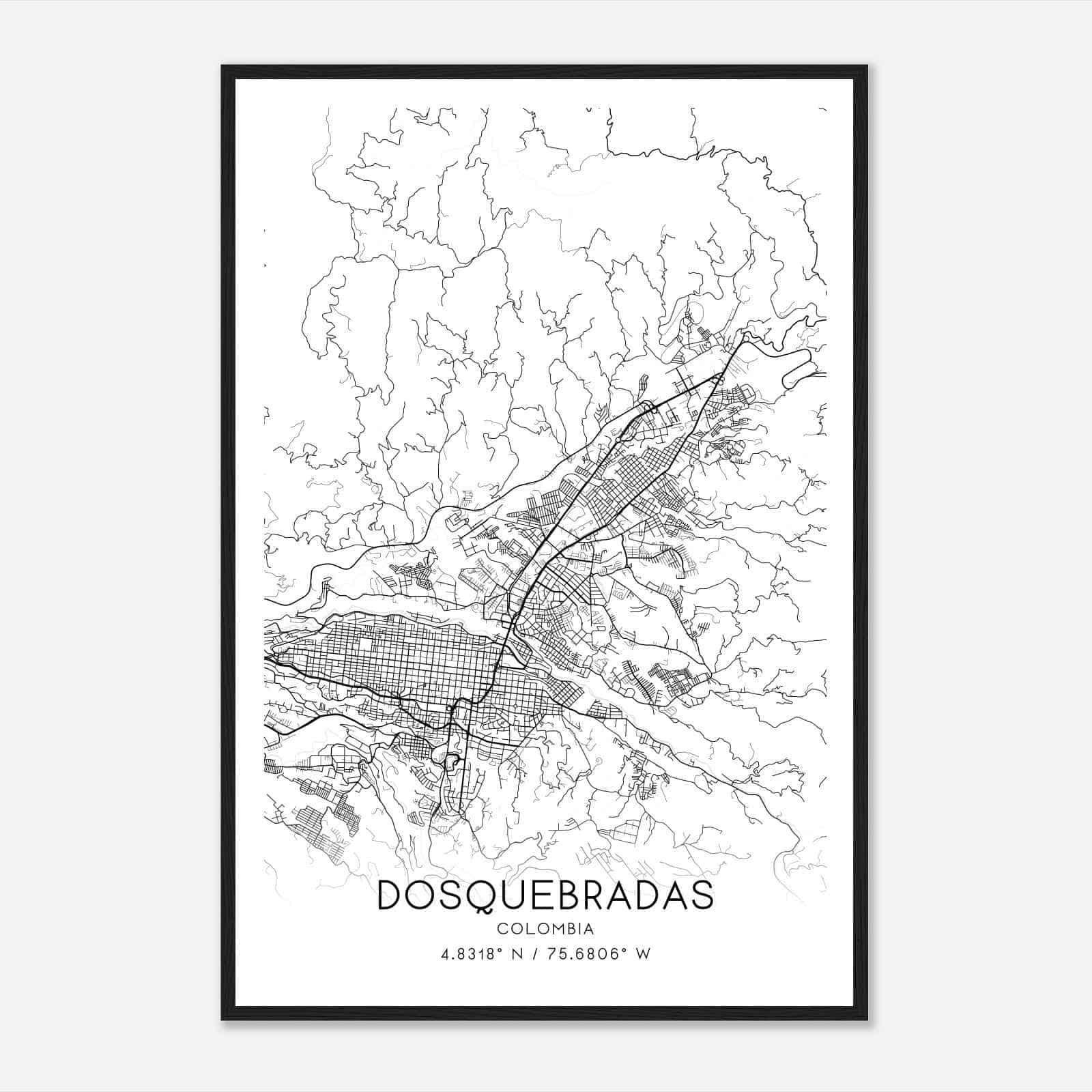 Dosquebradas Colombia Map Poster, Dosquebradas City Road Wall Art Print