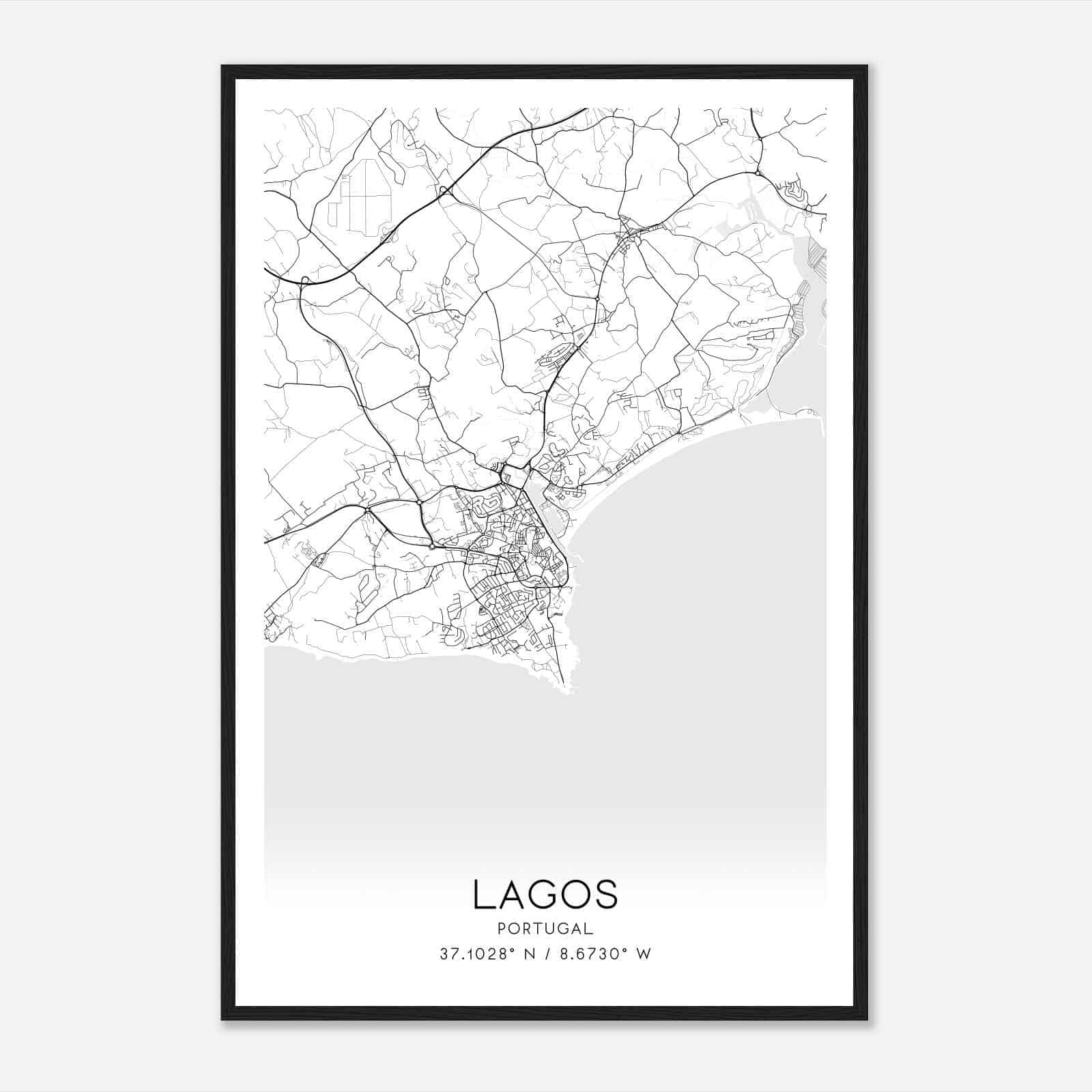 Lagos Portugal Map Poster, Lagos City Road Wall Art Print