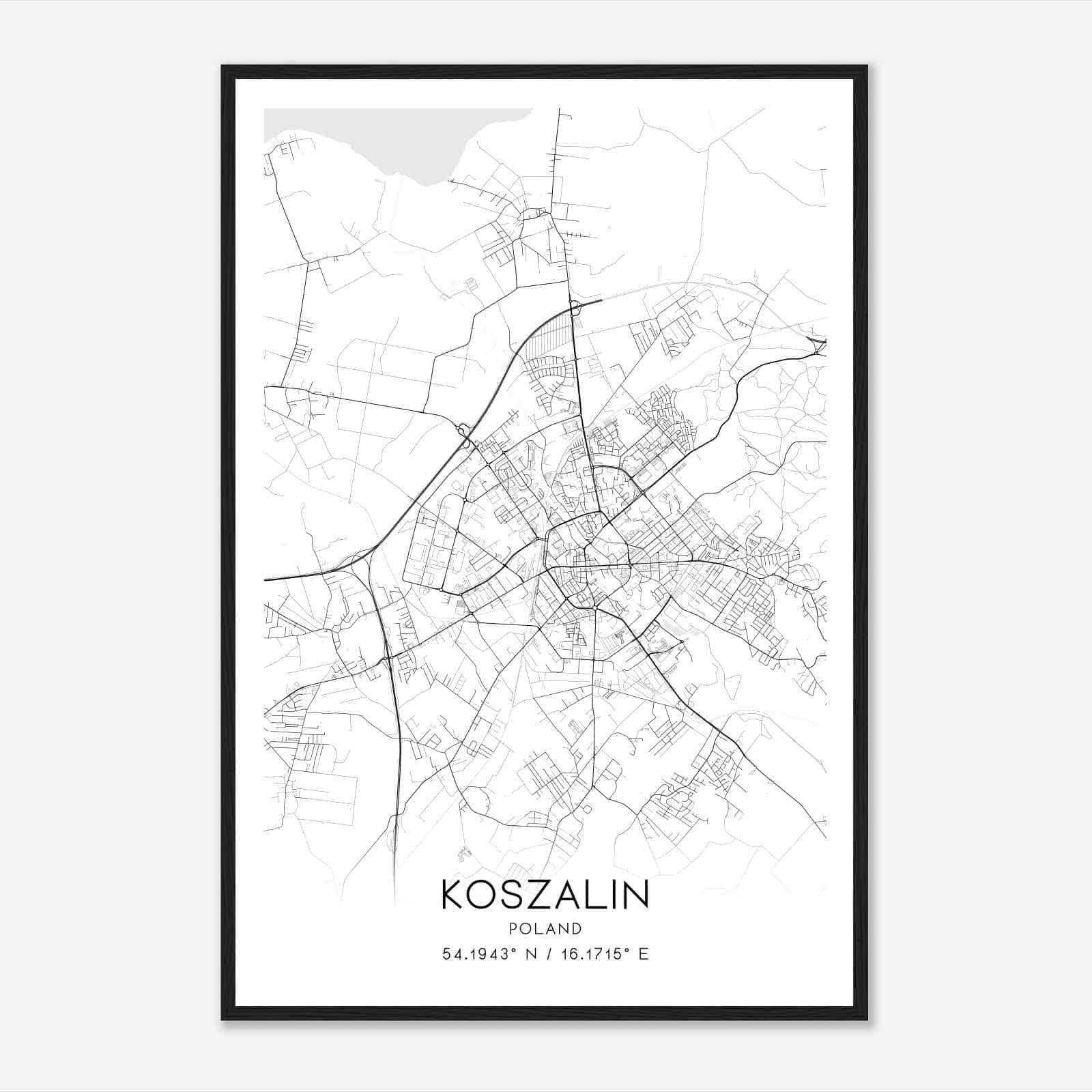 Koszalin Poland Map Poster, Koszalin City Road Wall Art Print
