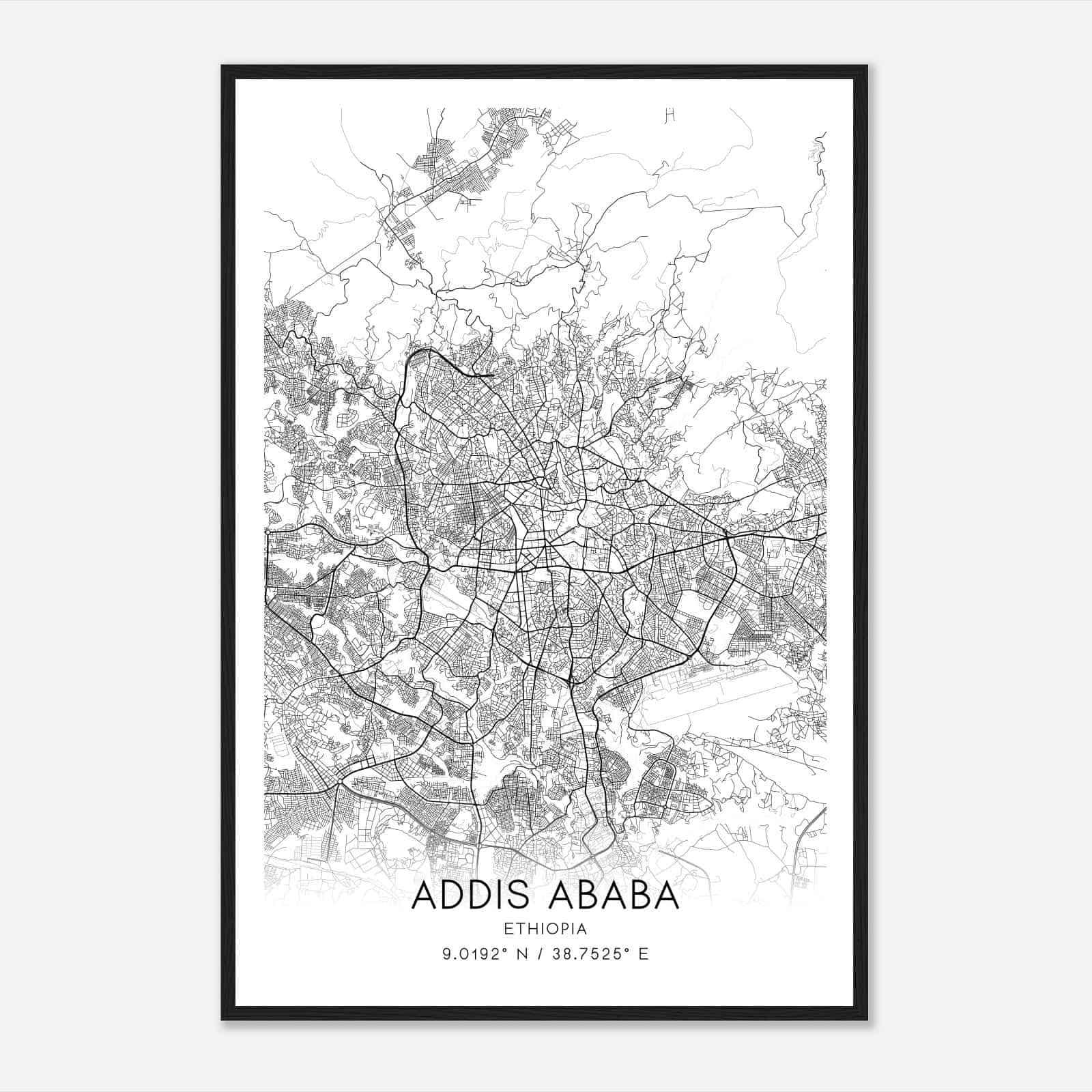 Addis Ababa Ethiopia Map Poster, Addis Ababa City Road Wall Art Print