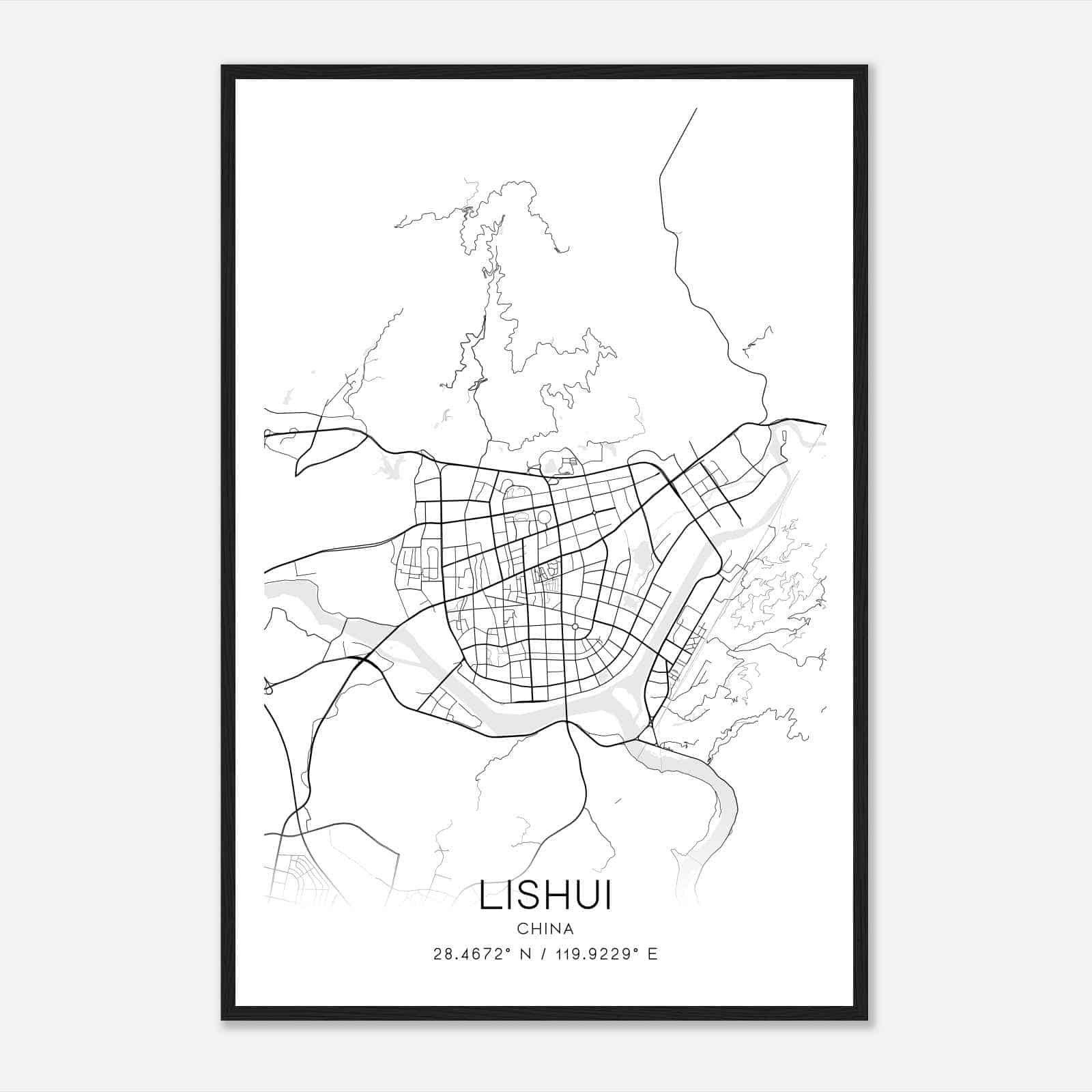 Lishui China Map Poster, Lishui City Road Wall Art Print
