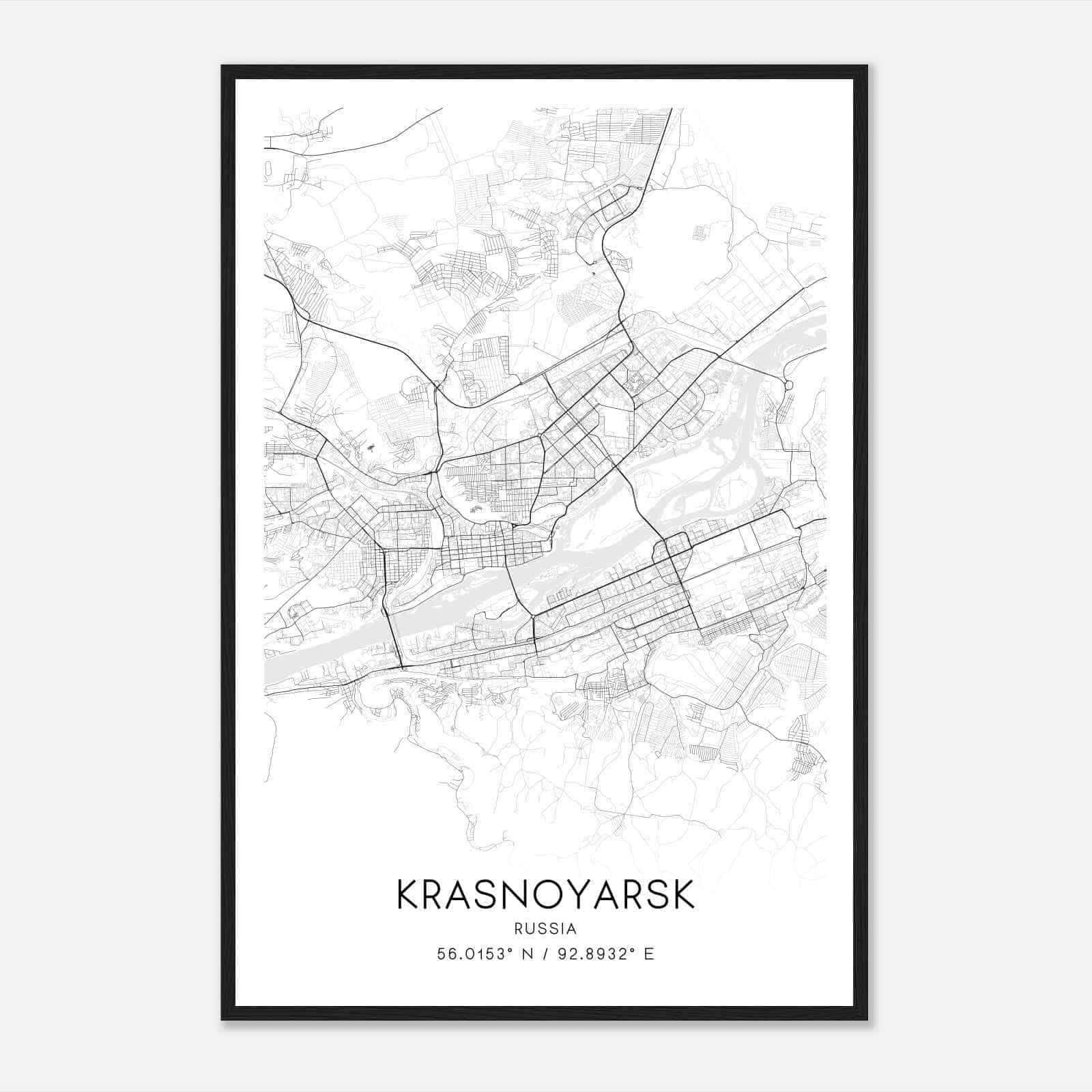 Krasnoyarsk Russia Map Poster, Krasnoyarsk City Road Wall Art Print