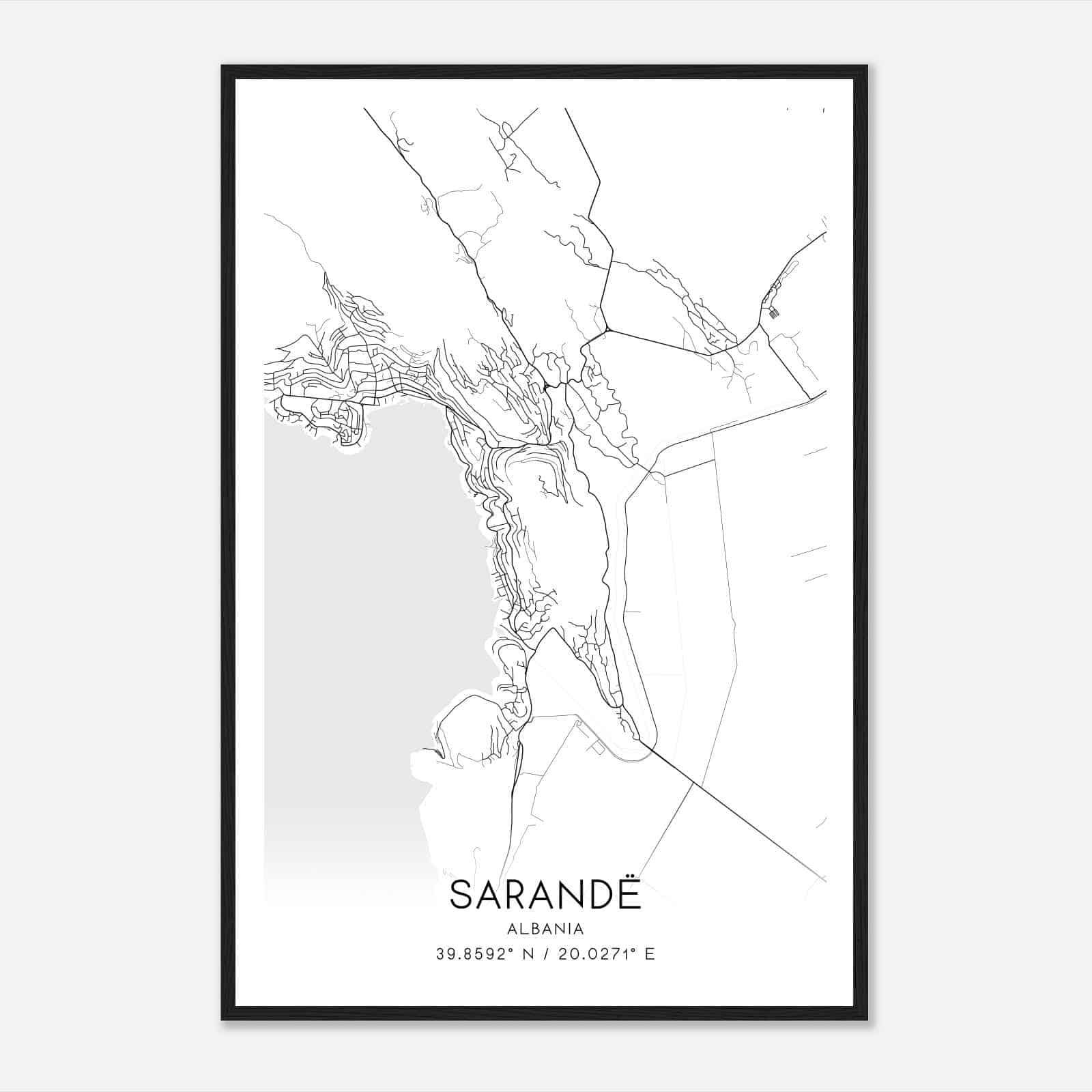Sarande Albania Map Poster, Sarande City Road Wall Art Print
