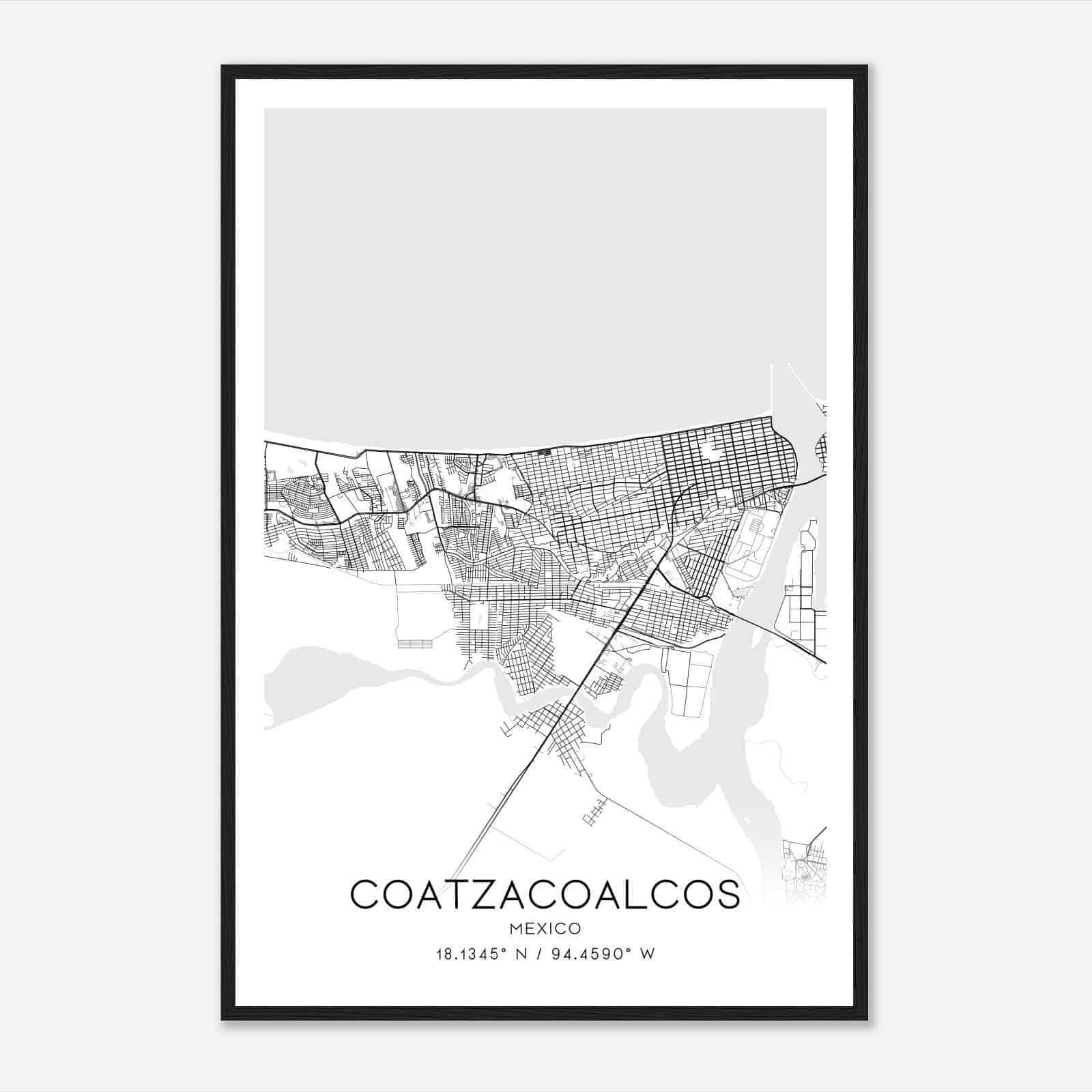 Coatzacoalcos Mexico Map Poster, Coatzacoalcos City Road Wall Art Print