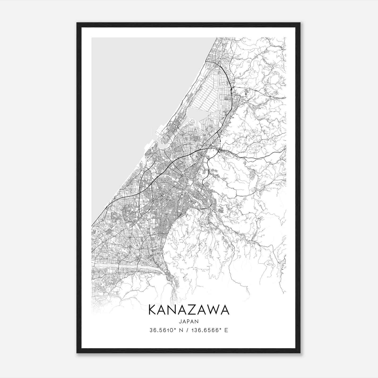 Kanazawa Japan Map Poster, Kanazawa City Road Wall Art Print