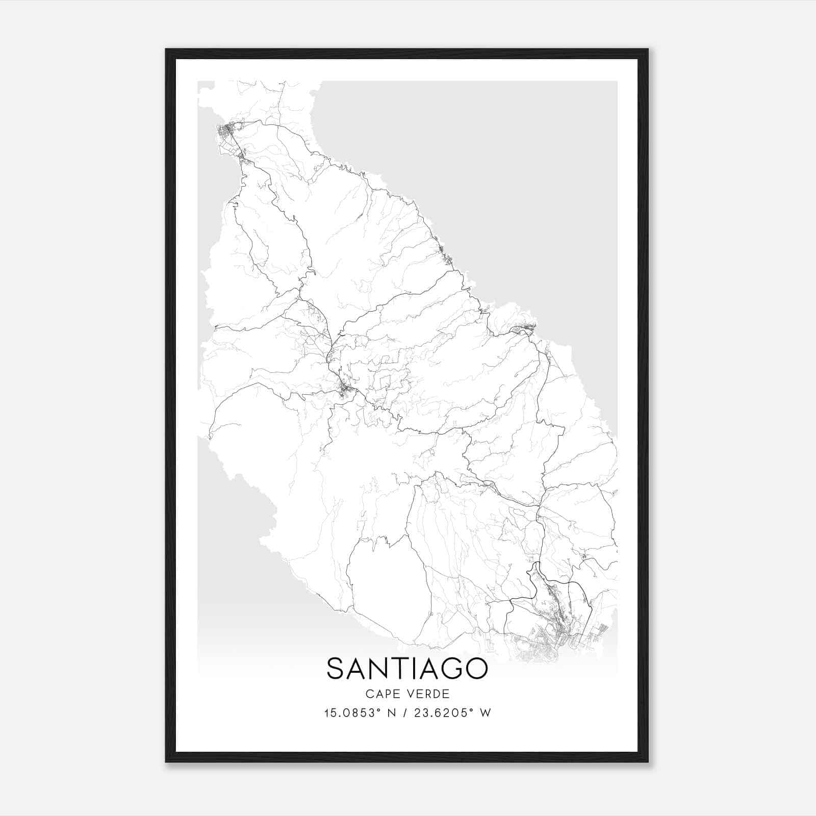 Santiago Cape Verde Map Poster, Santiago City Road Wall Art Print