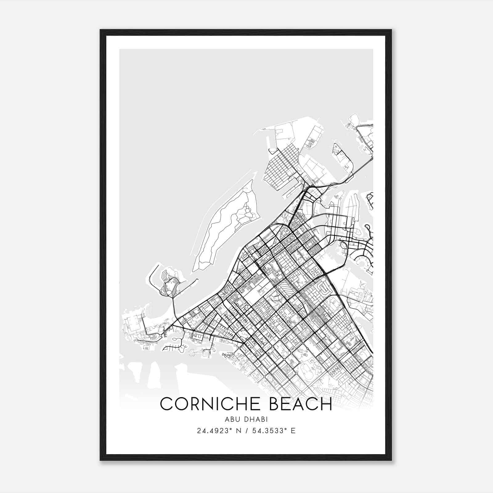 Corniche Beach Abu Dhabi Map Poster, Corniche Beach City Road Wall Art Print