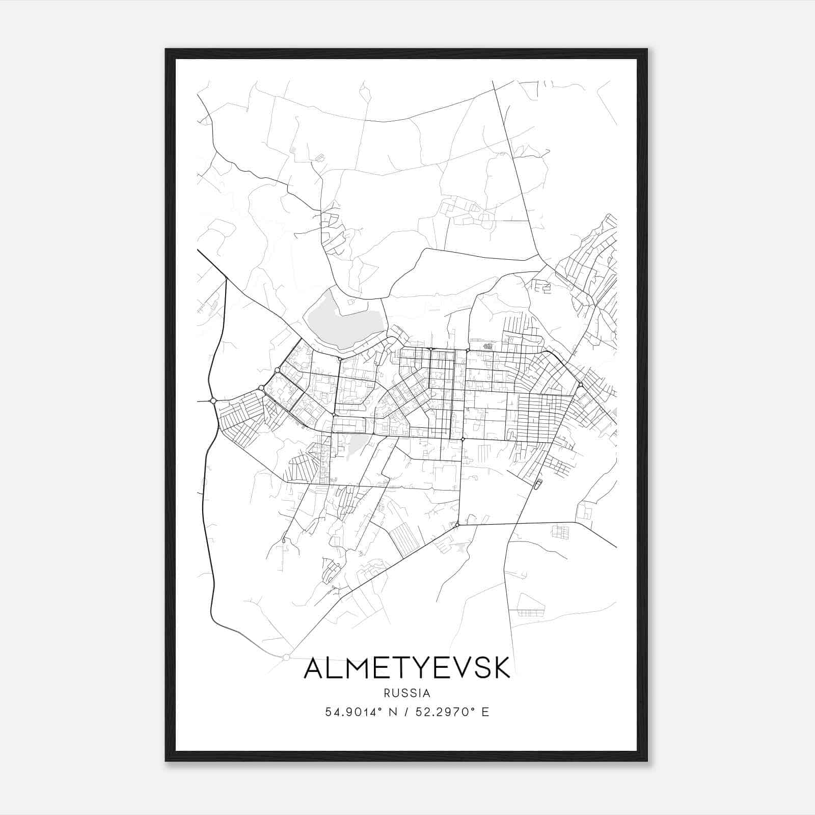 Almetyevsk Russia Map Poster, Almetyevsk City Road Wall Art Print