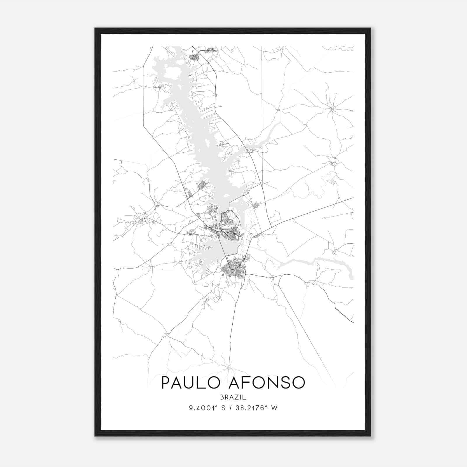 Paulo Afonso Brazil Map Poster, Paulo Afonso City Road Wall Art Print