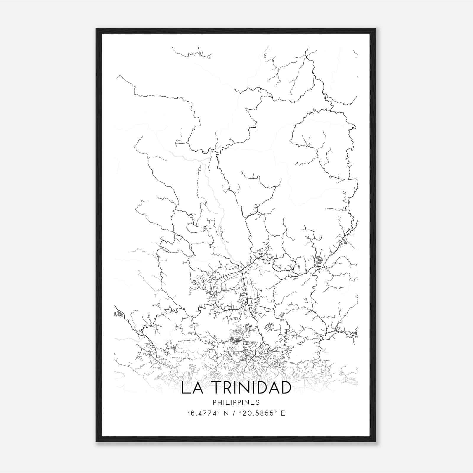 La Trinidad Philippines Map Poster, La Trinidad City Road Wall Art Print