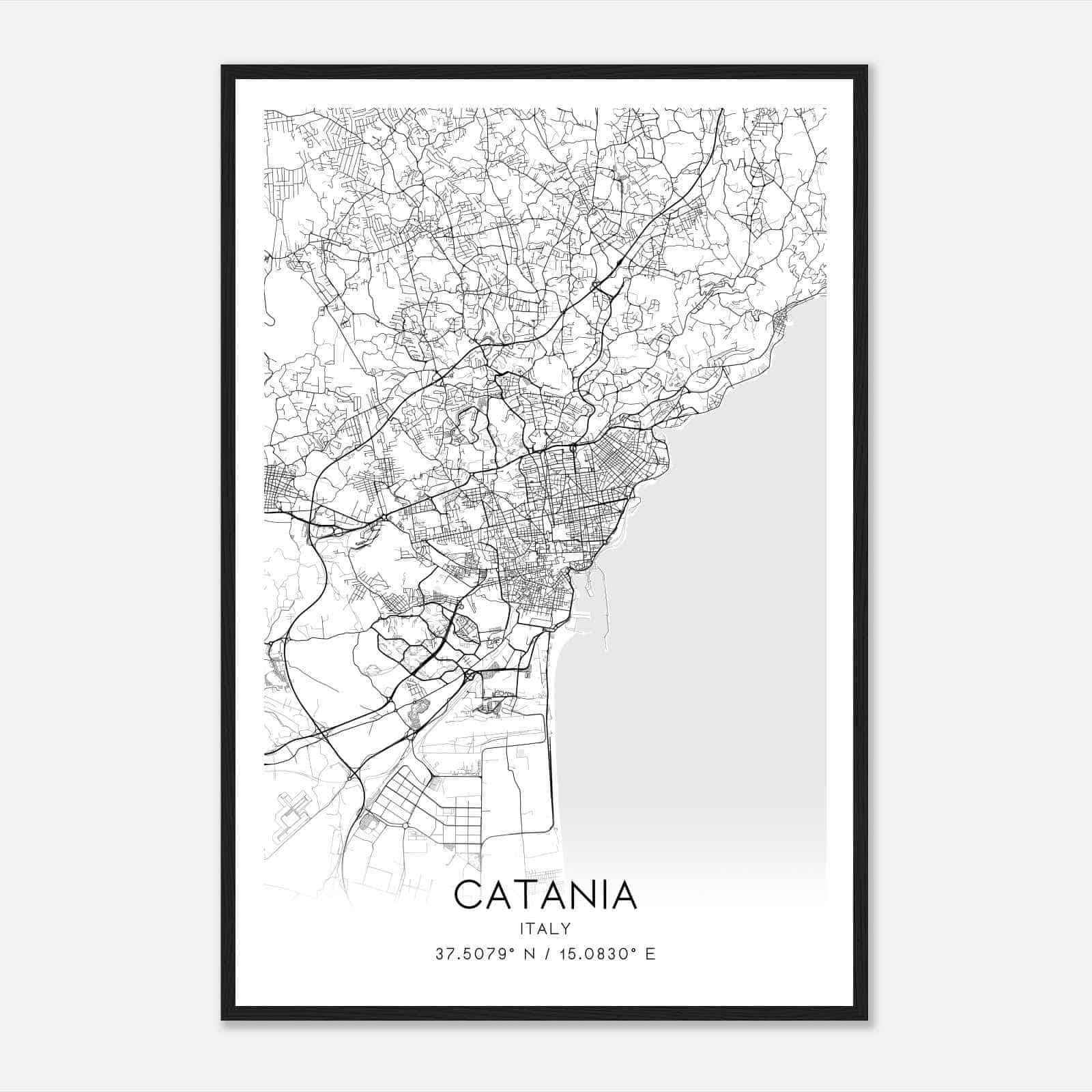 Catania Italy Map Poster, Catania City Road Wall Art Print