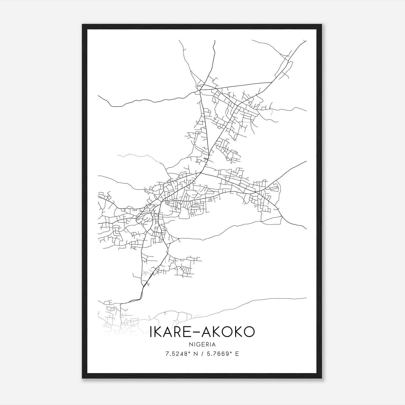 IkareAkoko Nigeria Map Poster, IkareAkoko City Road Wall Art Print