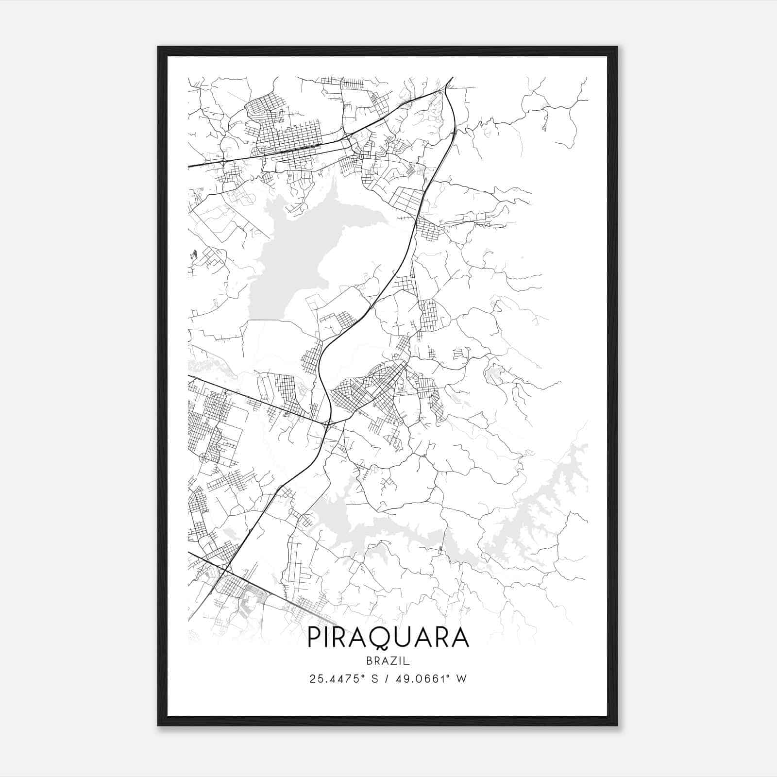Piraquara Brazil Map Poster, Piraquara City Road Wall Art Print