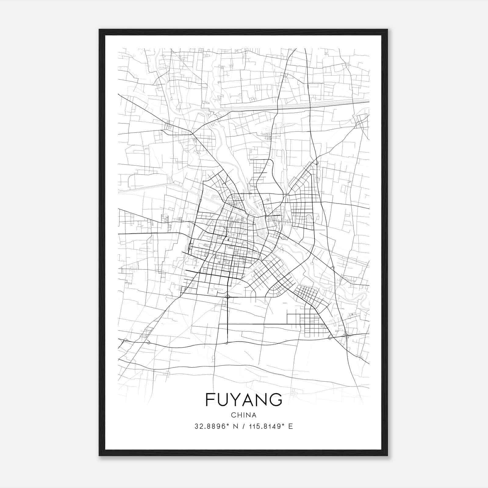 Fuyang China Map Poster, Fuyang City Road Wall Art Print