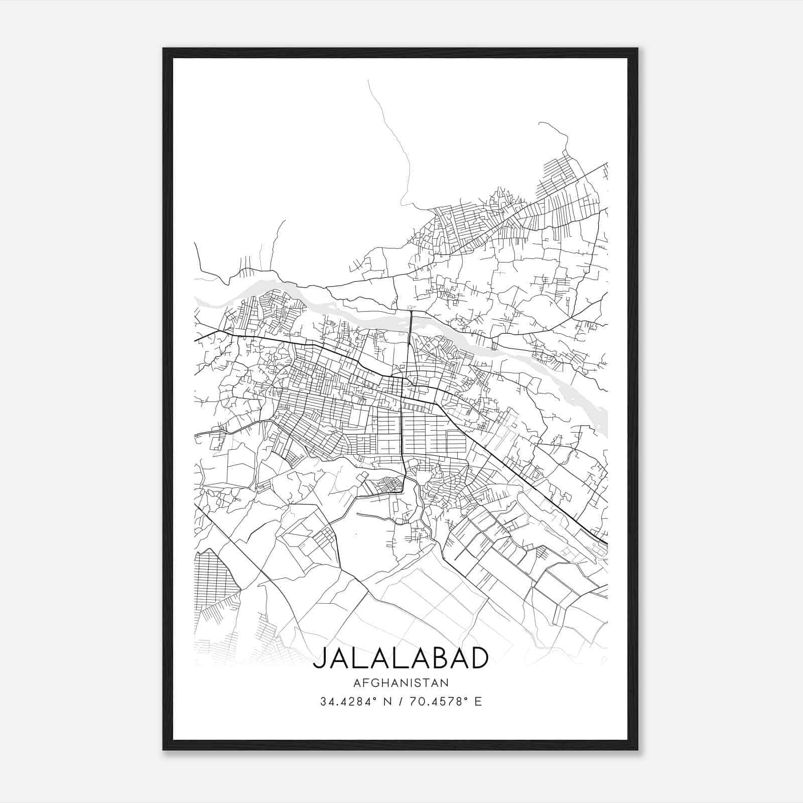 Jalalabad Afghanistan Map Poster, Jalalabad City Road Wall Art Print