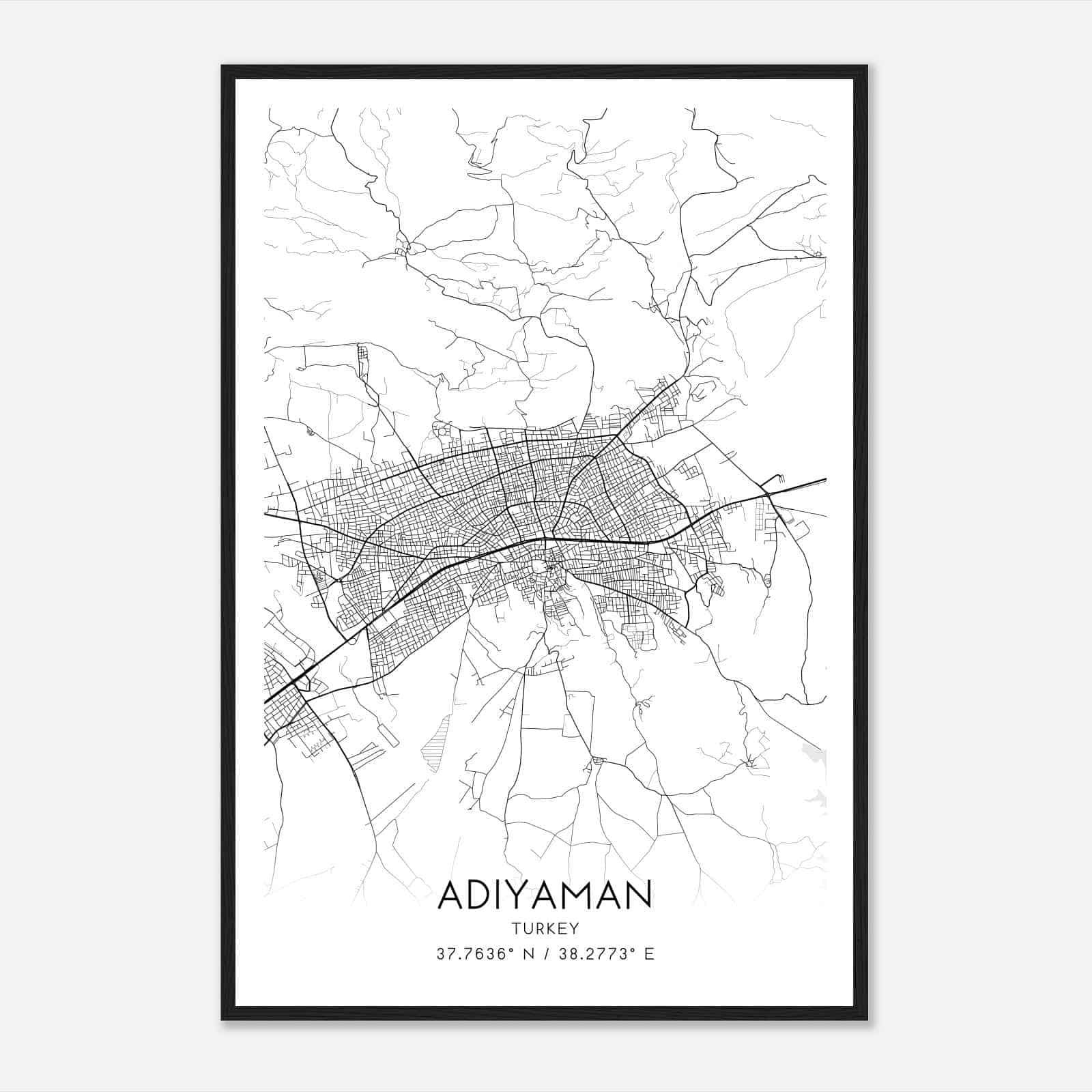 Adiyaman Turkey Map Poster, Adiyaman City Road Wall Art Print
