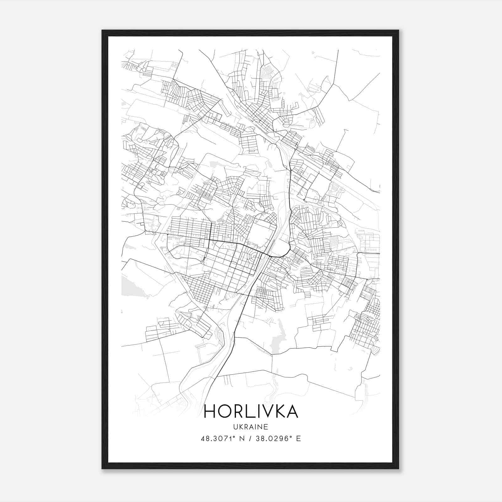 Horlivka Ukraine Map Poster, Horlivka City Road Wall Art Print