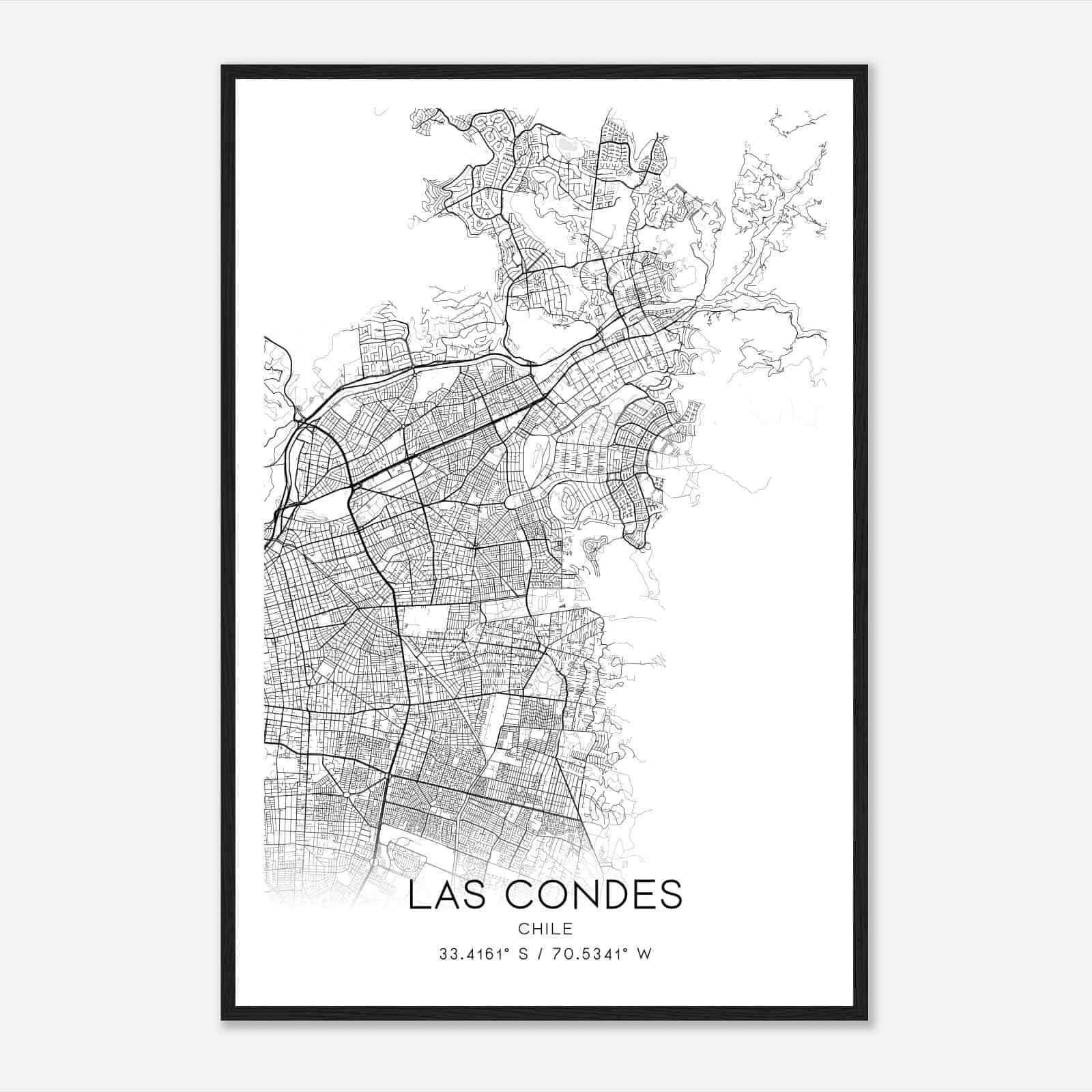 Las Condes Chile Map Poster, Las Condes City Road Wall Art Print