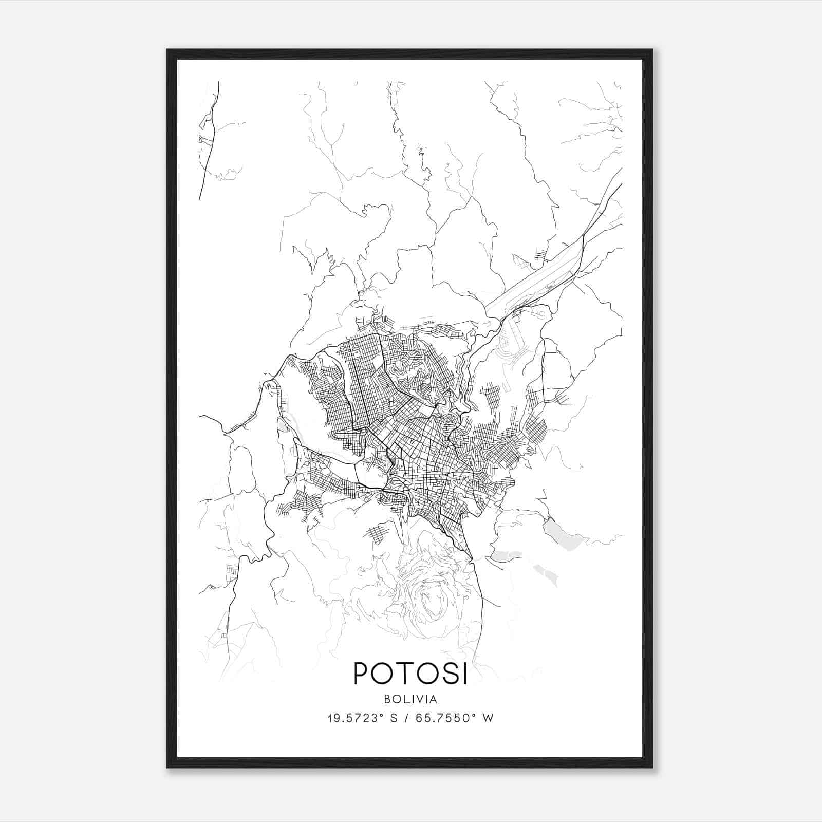 Potosi Bolivia Map Poster, Potosi City Road Wall Art Print