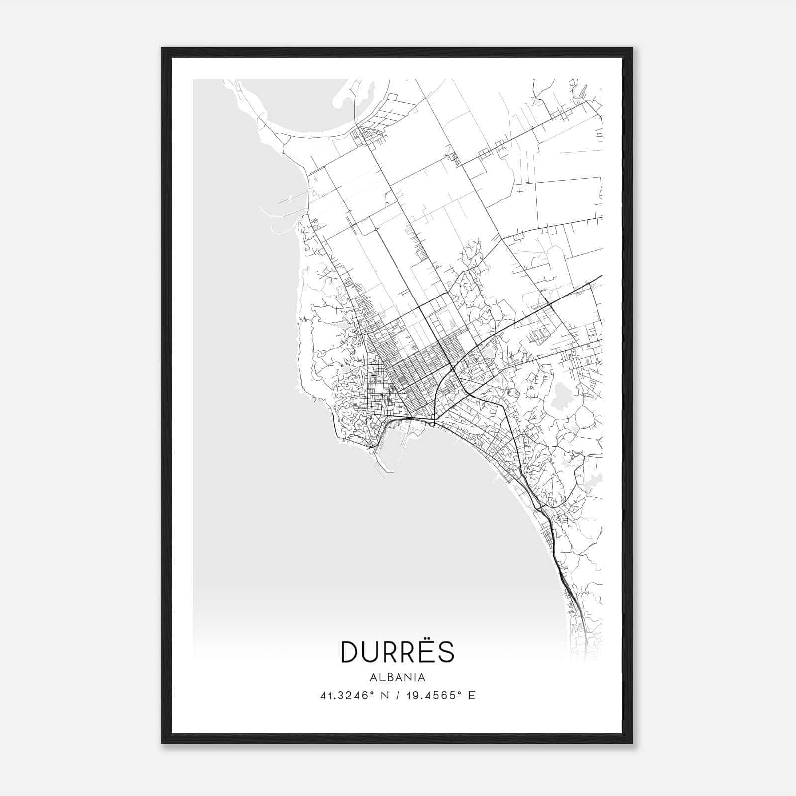 Durres Albania Map Poster, Durres City Road Wall Art Print
