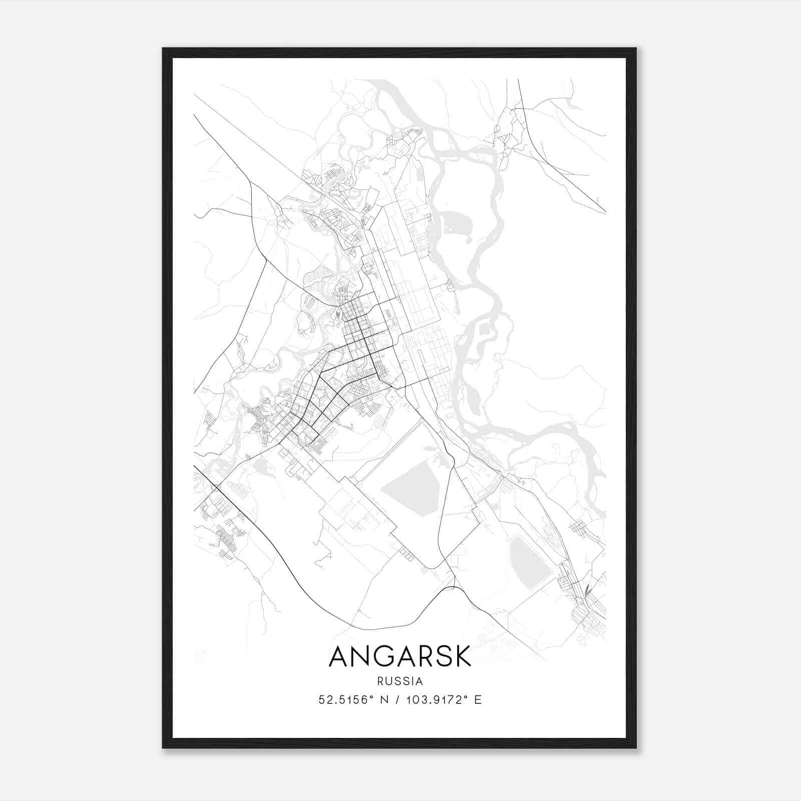 Angarsk Russia Map Poster, Angarsk City Road Wall Art Print