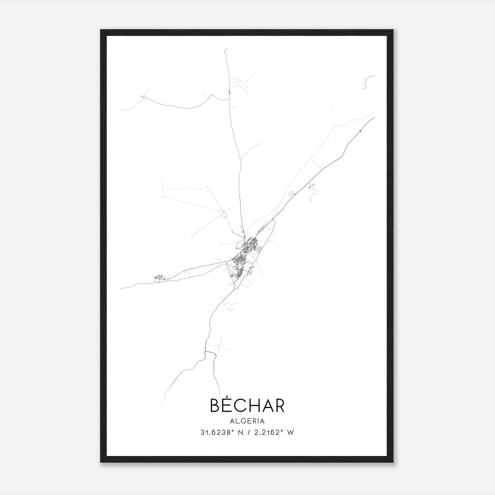 Bechar Algeria Map Poster, Bechar City Road Wall Art Print