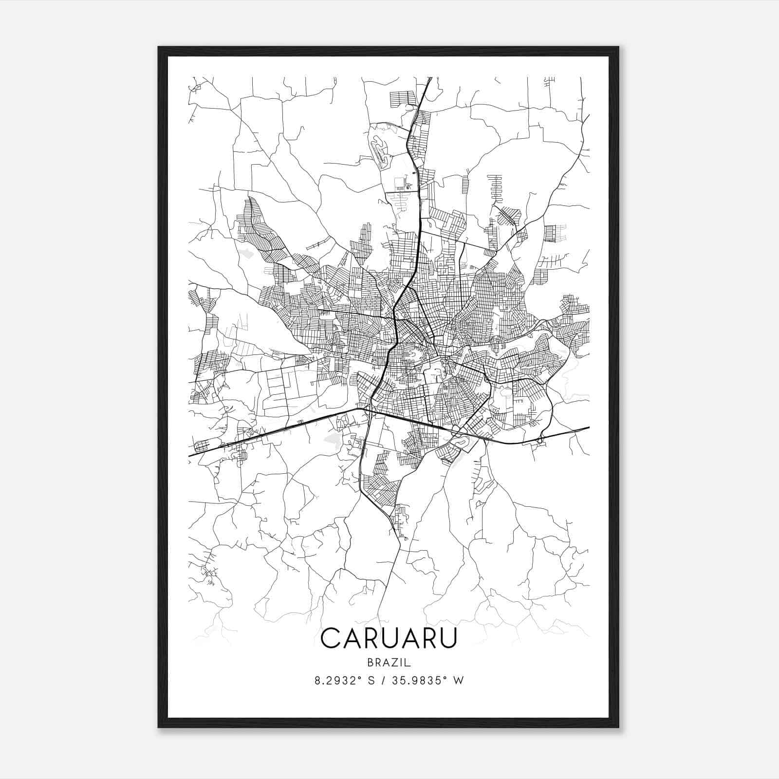 Caruaru Brazil Map Poster, Caruaru City Road Wall Art Print