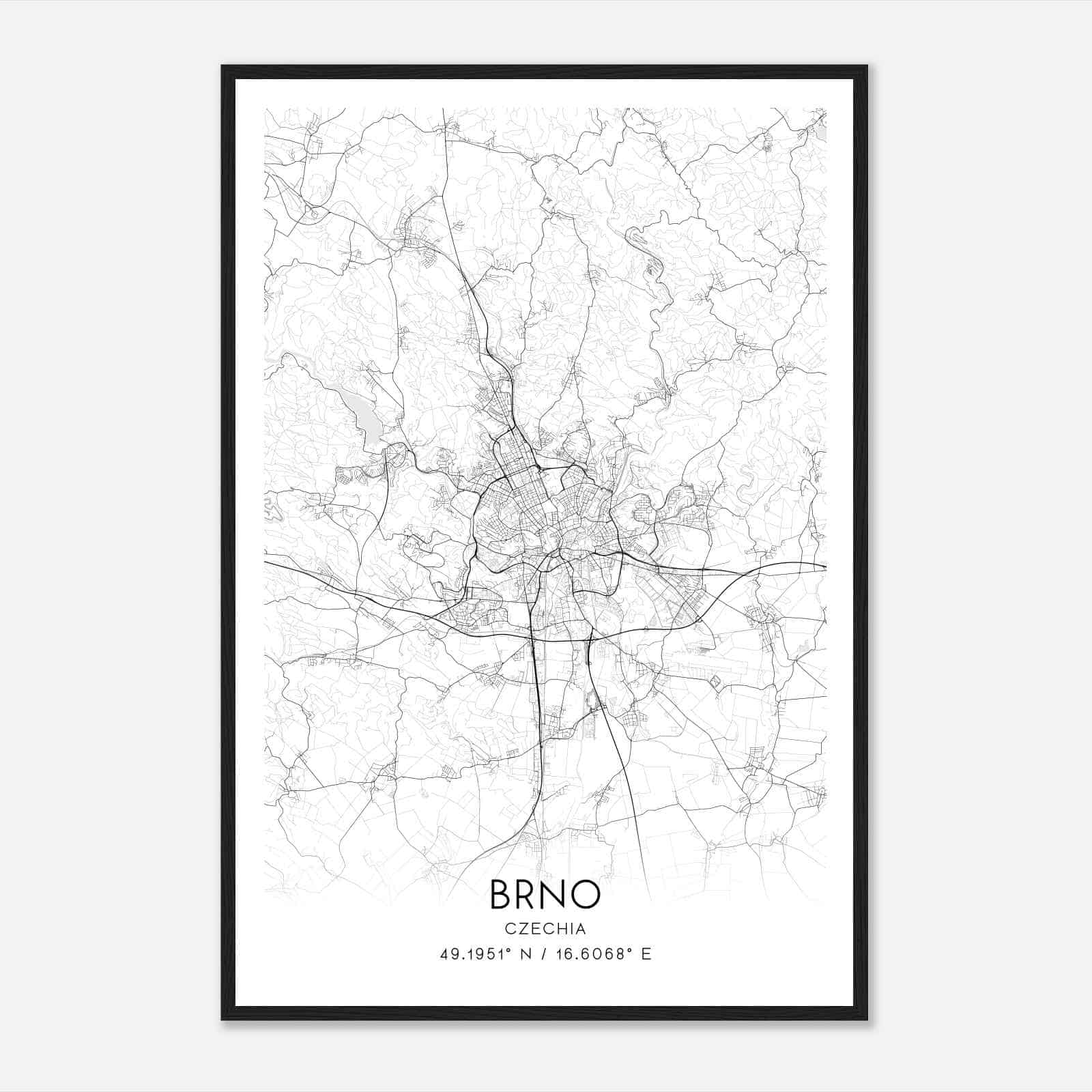 Brno Czechia Map Poster, Brno City Road Wall Art Print