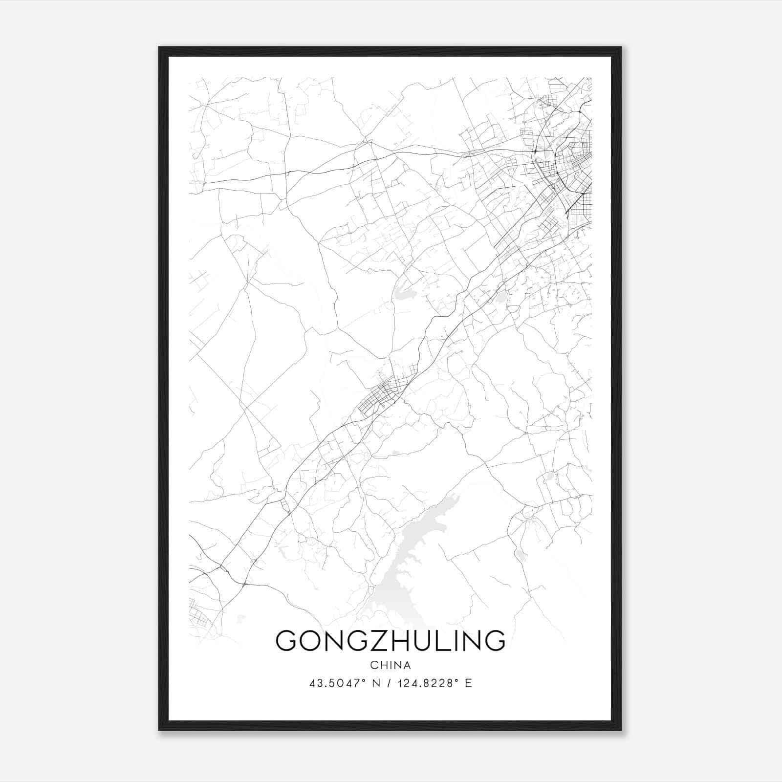 Gongzhuling China Map Poster, Gongzhuling City Road Wall Art Print