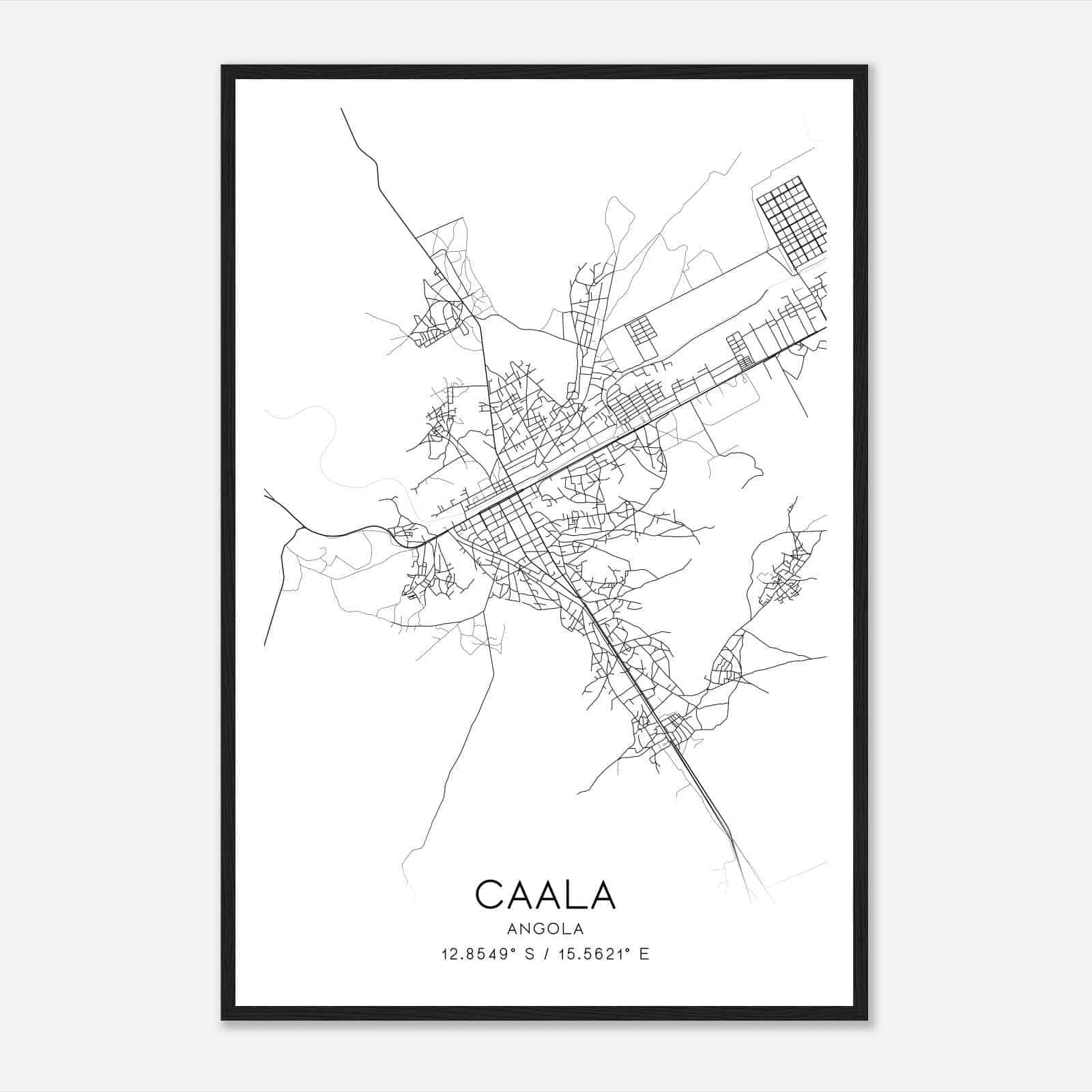 Caala Angola Map Poster, Caala City Road Wall Art Print