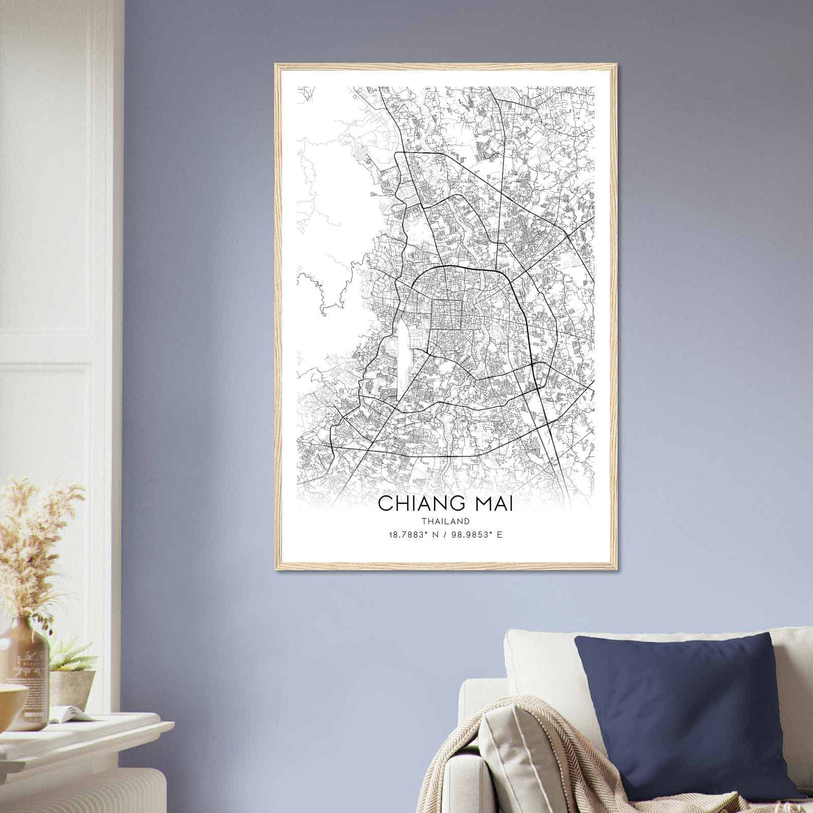 Chiang Mai Thailand Map Poster, Chiang Mai City Road Wall Art Print