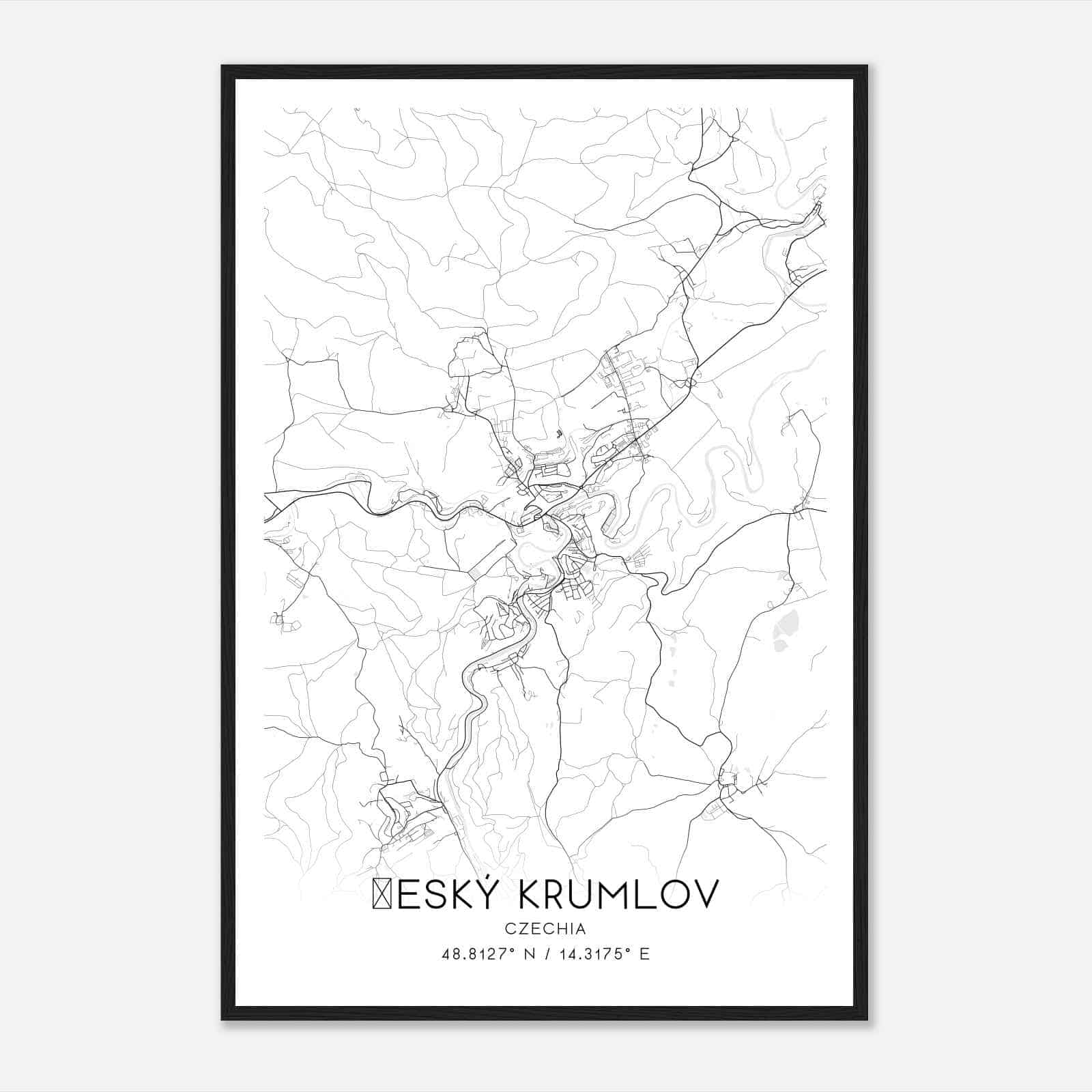 Cesky Krumlov Czechia Map Poster, Cesky Krumlov City Road Wall Art Print