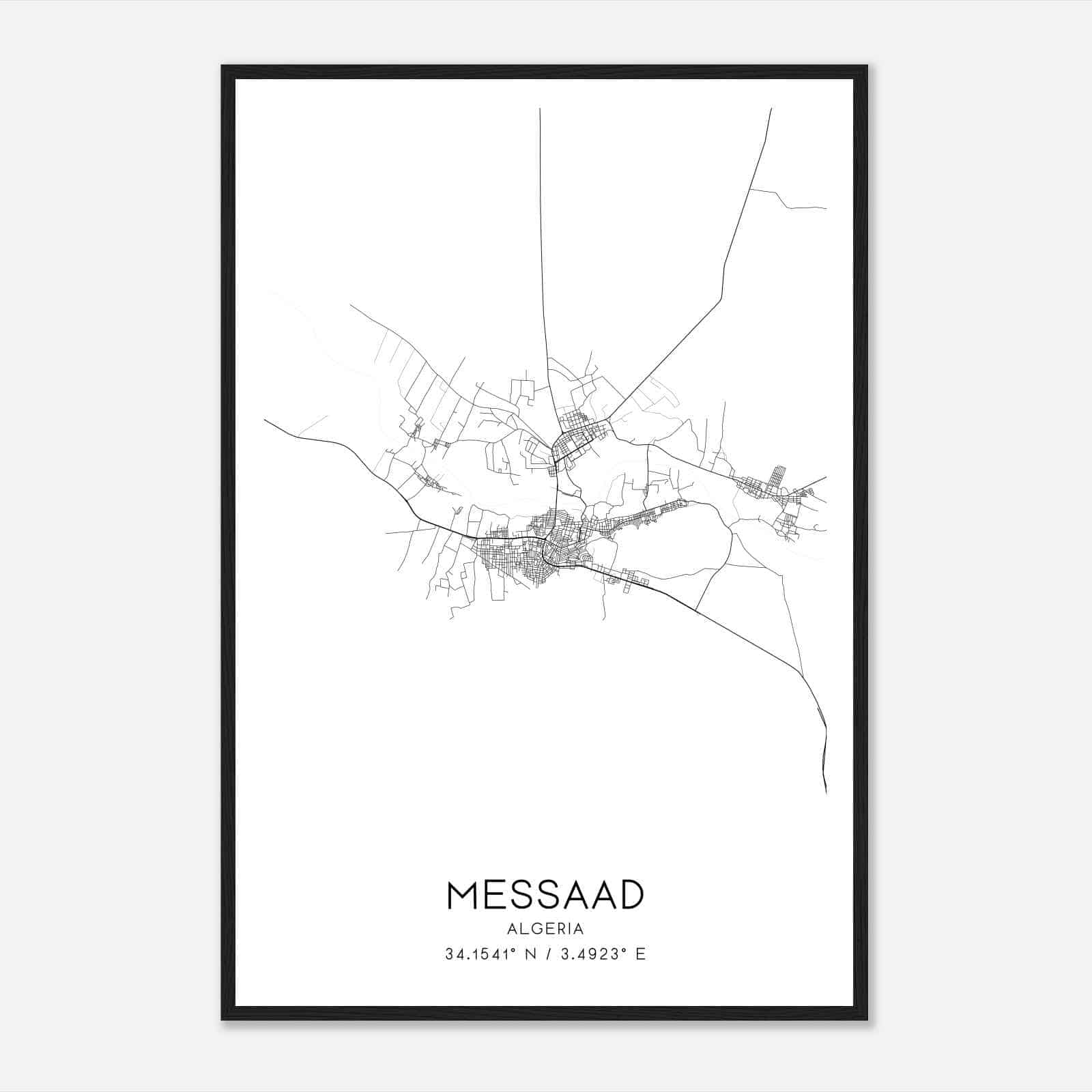 Messaad Algeria Map Poster, Messaad City Road Wall Art Print