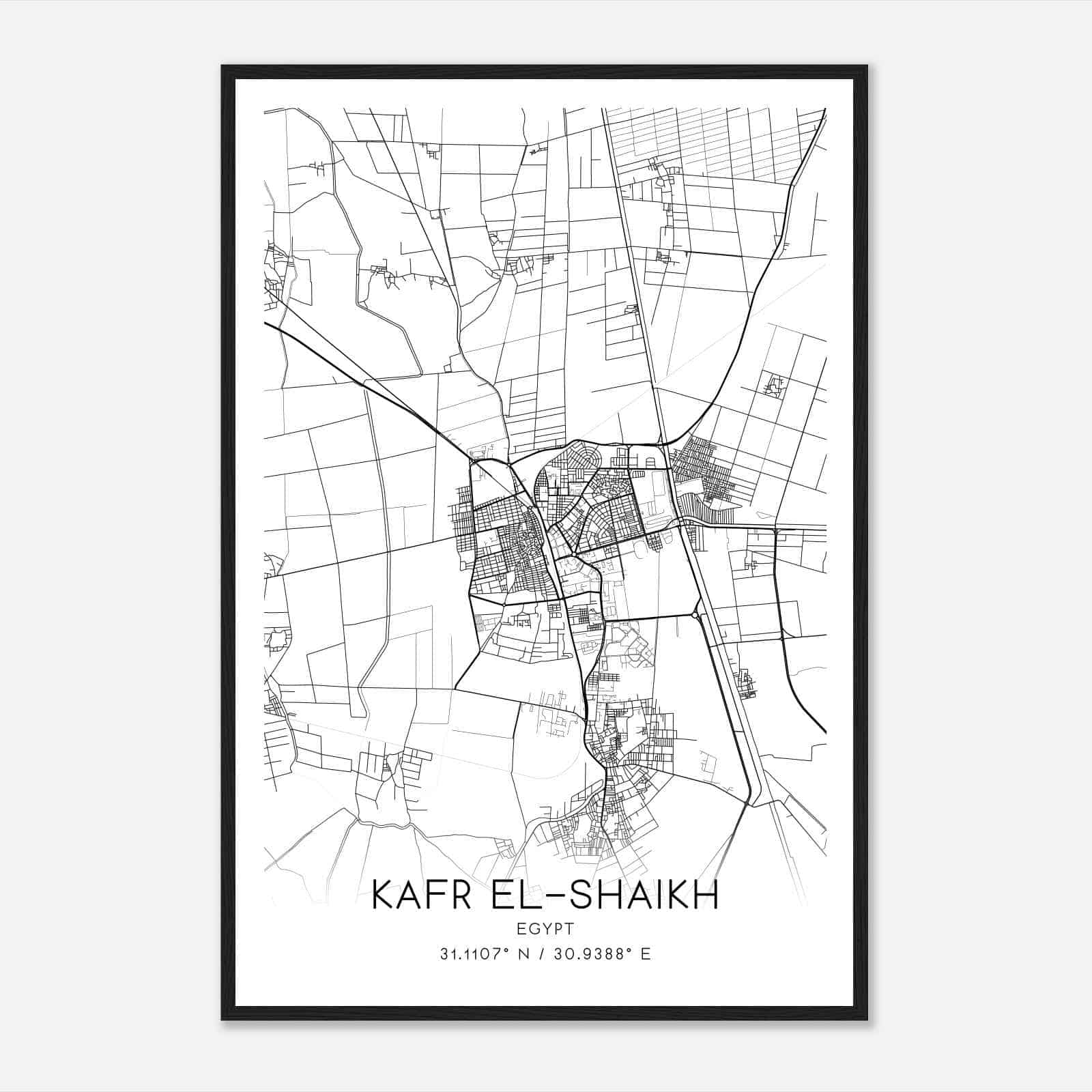 Kafr ElShaikh Egypt Map Poster, Kafr ElShaikh City Road Wall Art Print