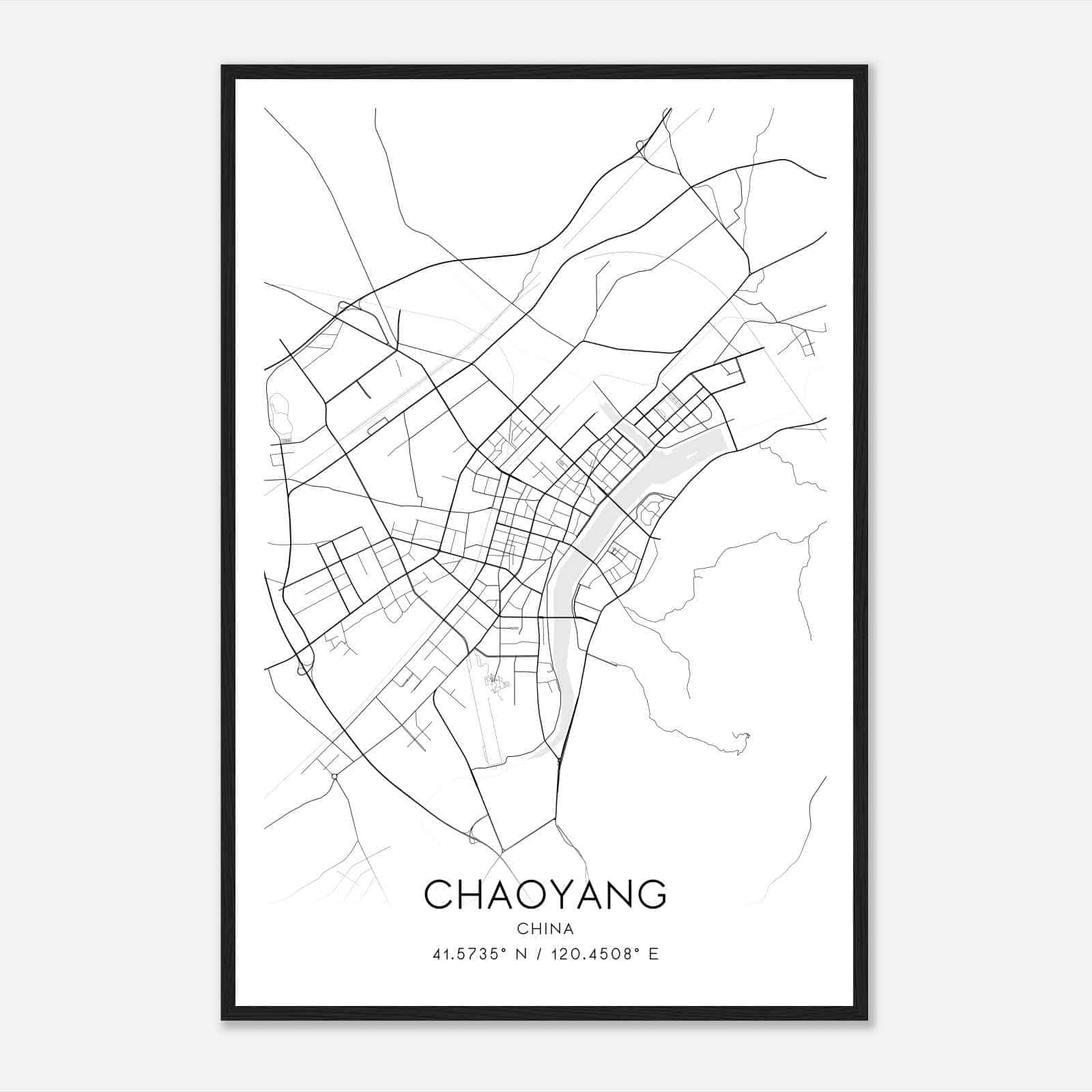 Chaoyang China Map Poster, Chaoyang City Road Wall Art Print