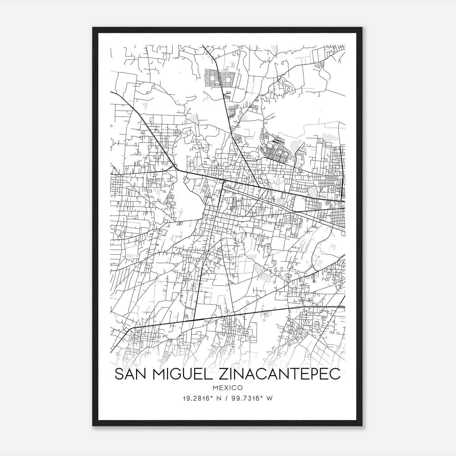 San Miguel Zinacantepec Mexico Map Poster, San Miguel Zinacantepec City Road Wall Art Print