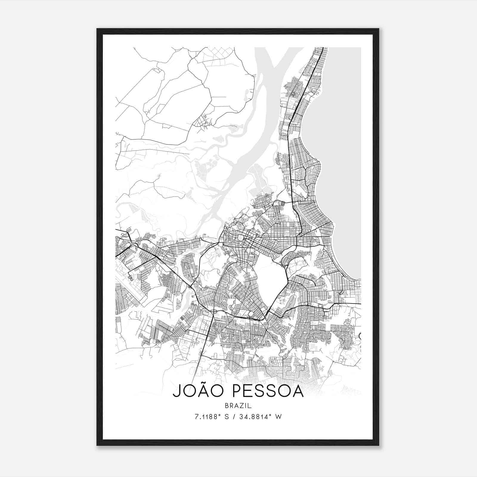 Joao Pessoa Brazil Map Poster, Joao Pessoa City Road Wall Art Print
