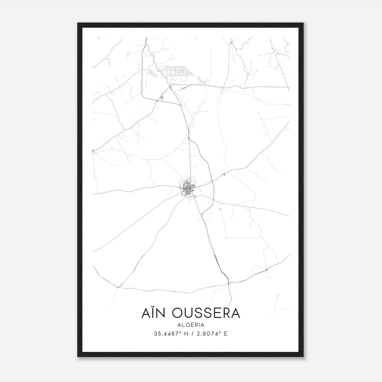 Ain Oussera Algeria Map Poster, Ain Oussera City Road Wall Art Print