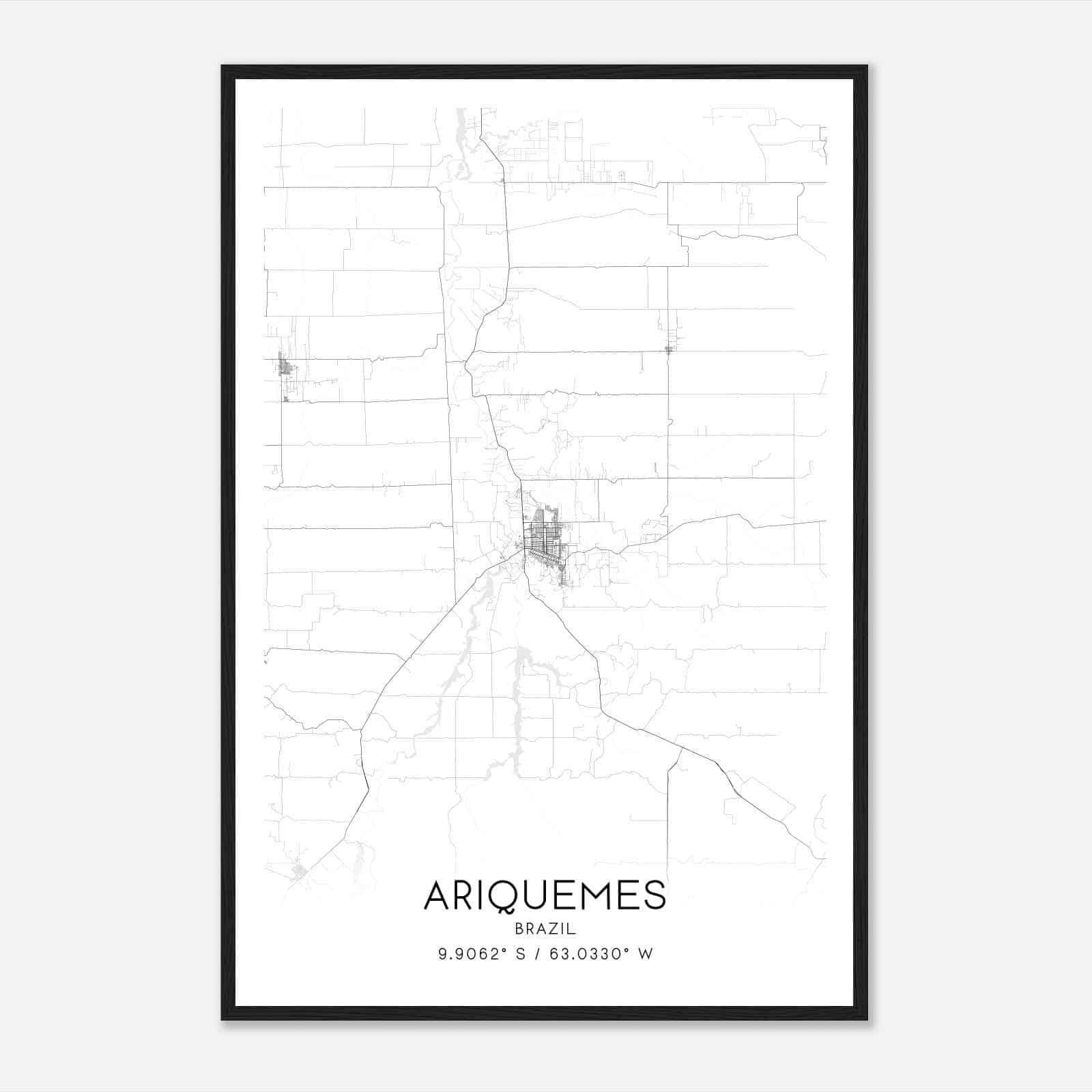 Ariquemes Brazil Map Poster, Ariquemes City Road Wall Art Print