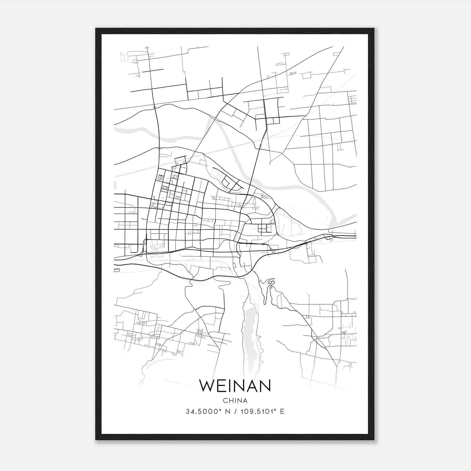 Weinan China Map Poster, Weinan City Road Wall Art Print