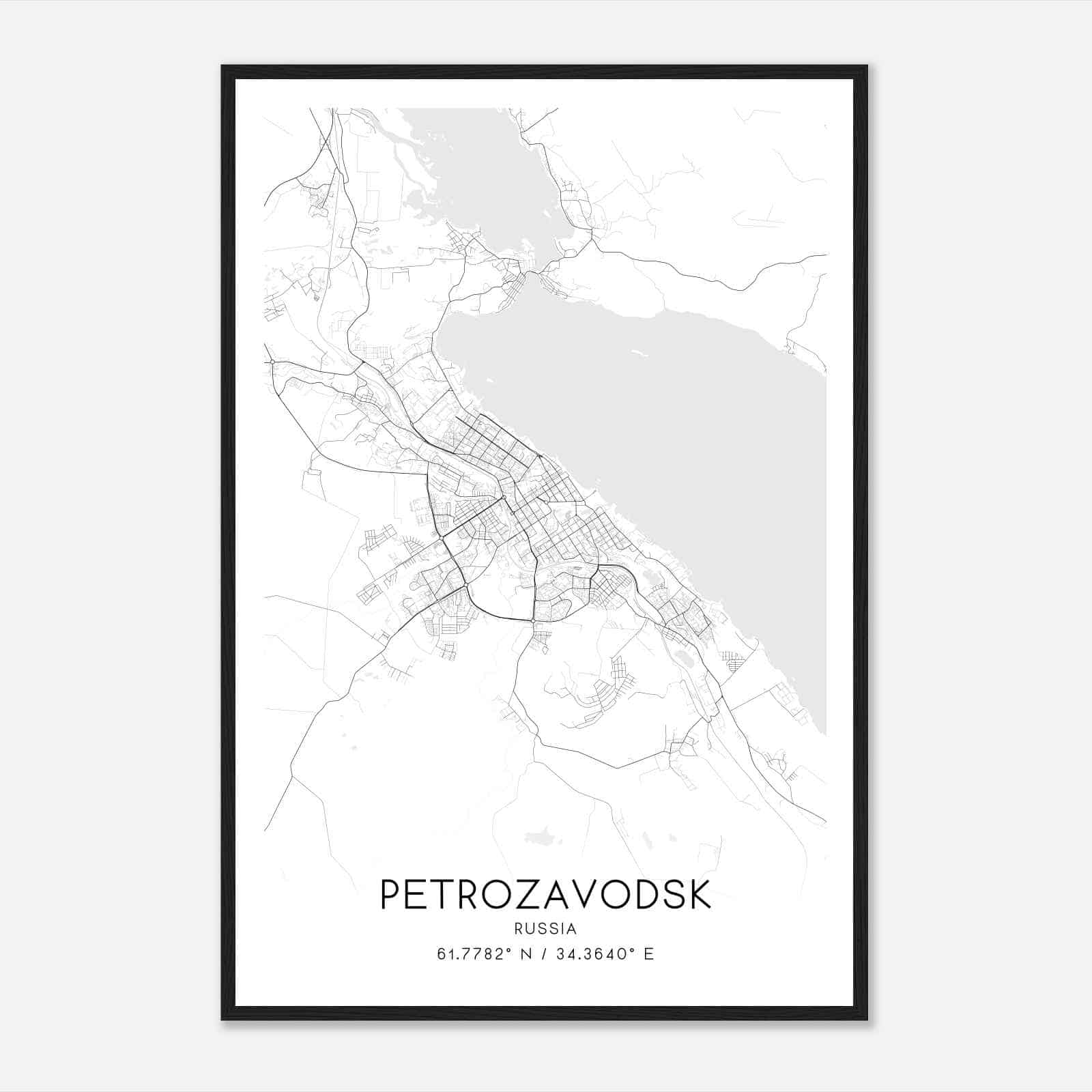 Petrozavodsk Russia Map Poster, Petrozavodsk City Road Wall Art Print