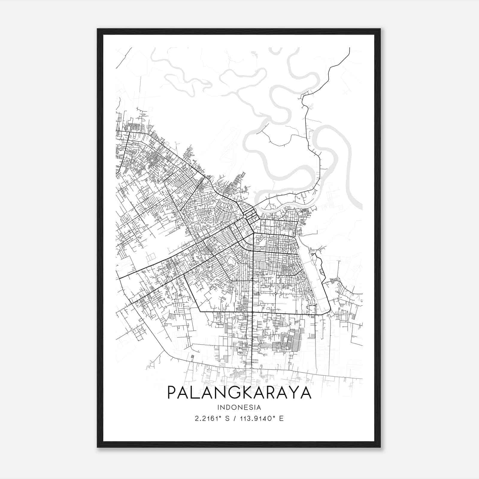 Palangkaraya Indonesia Map Poster, Palangkaraya City Road Wall Art Print
