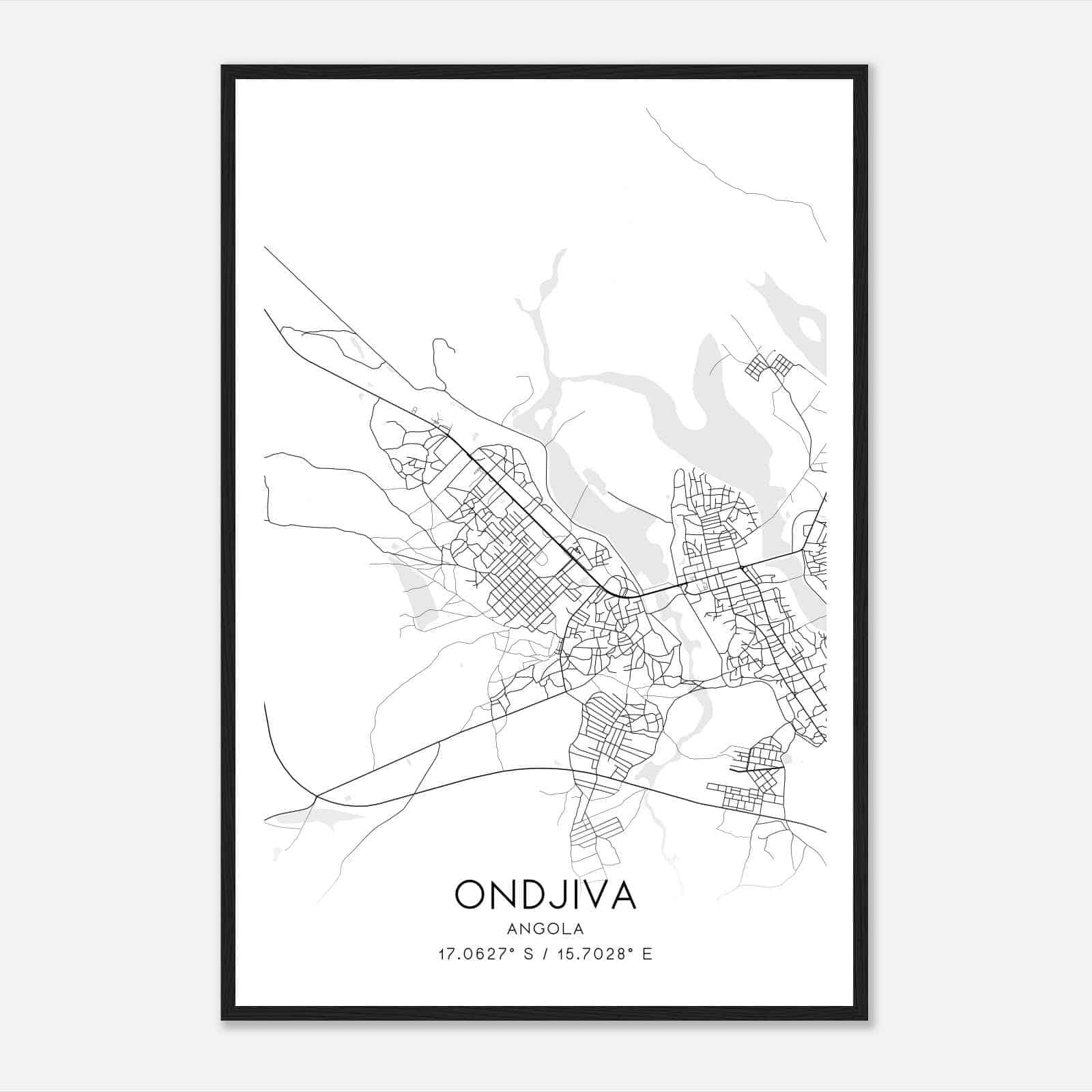 Ondjiva Angola Map Poster, Ondjiva City Road Wall Art Print