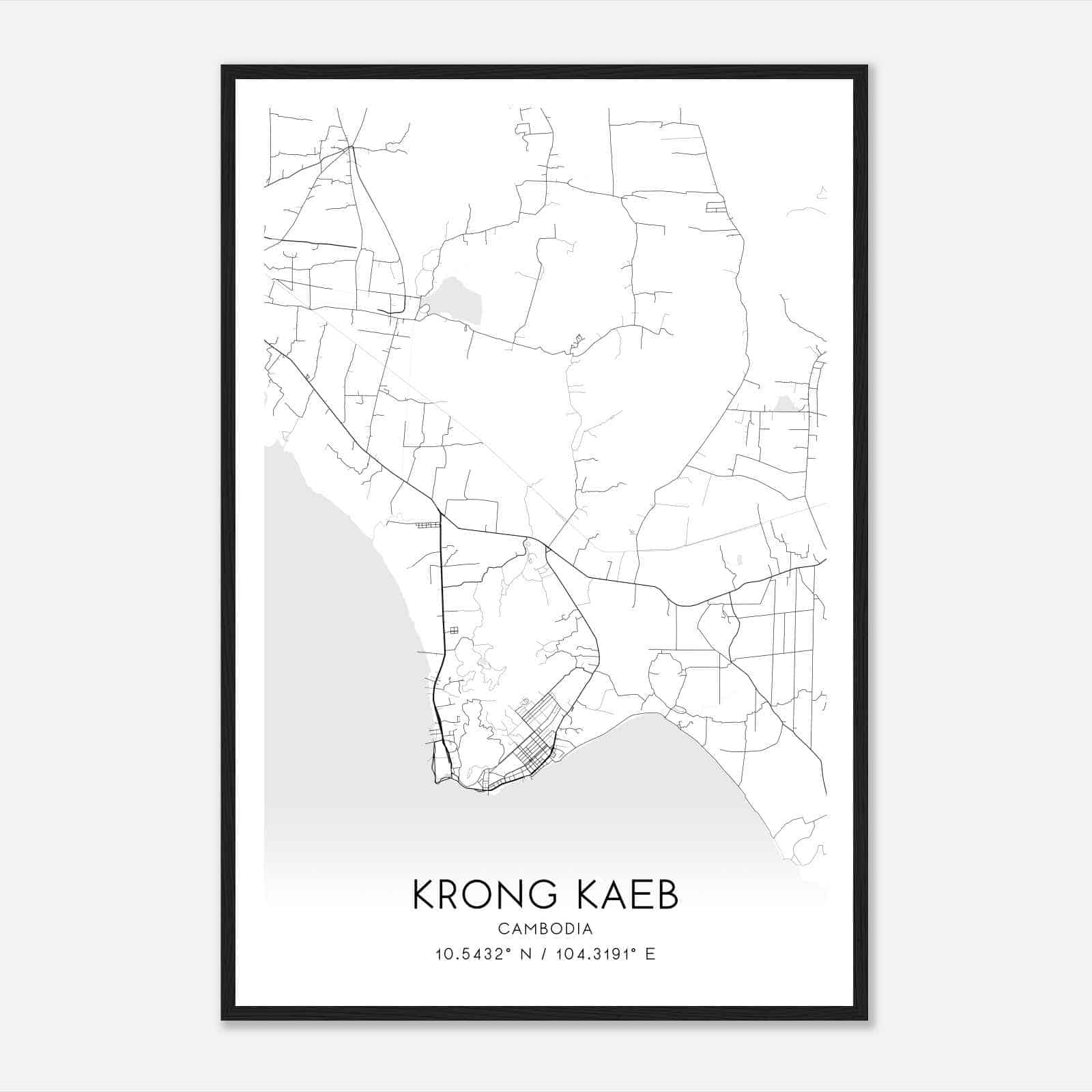 Krong Kaeb Cambodia Map Poster, Krong Kaeb City Road Wall Art Print