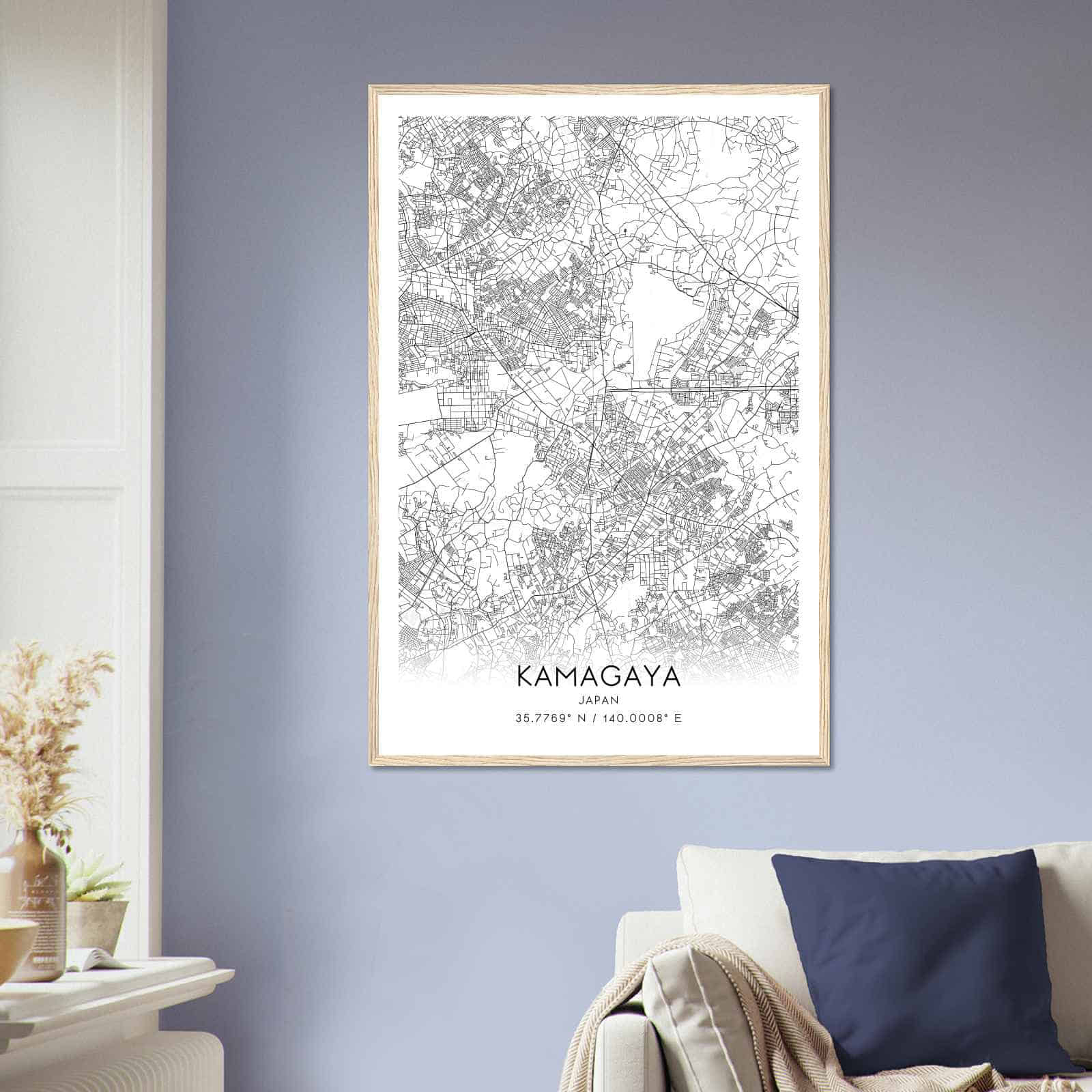 Kamagaya Japan Map Poster, Kamagaya City Road Wall Art Print