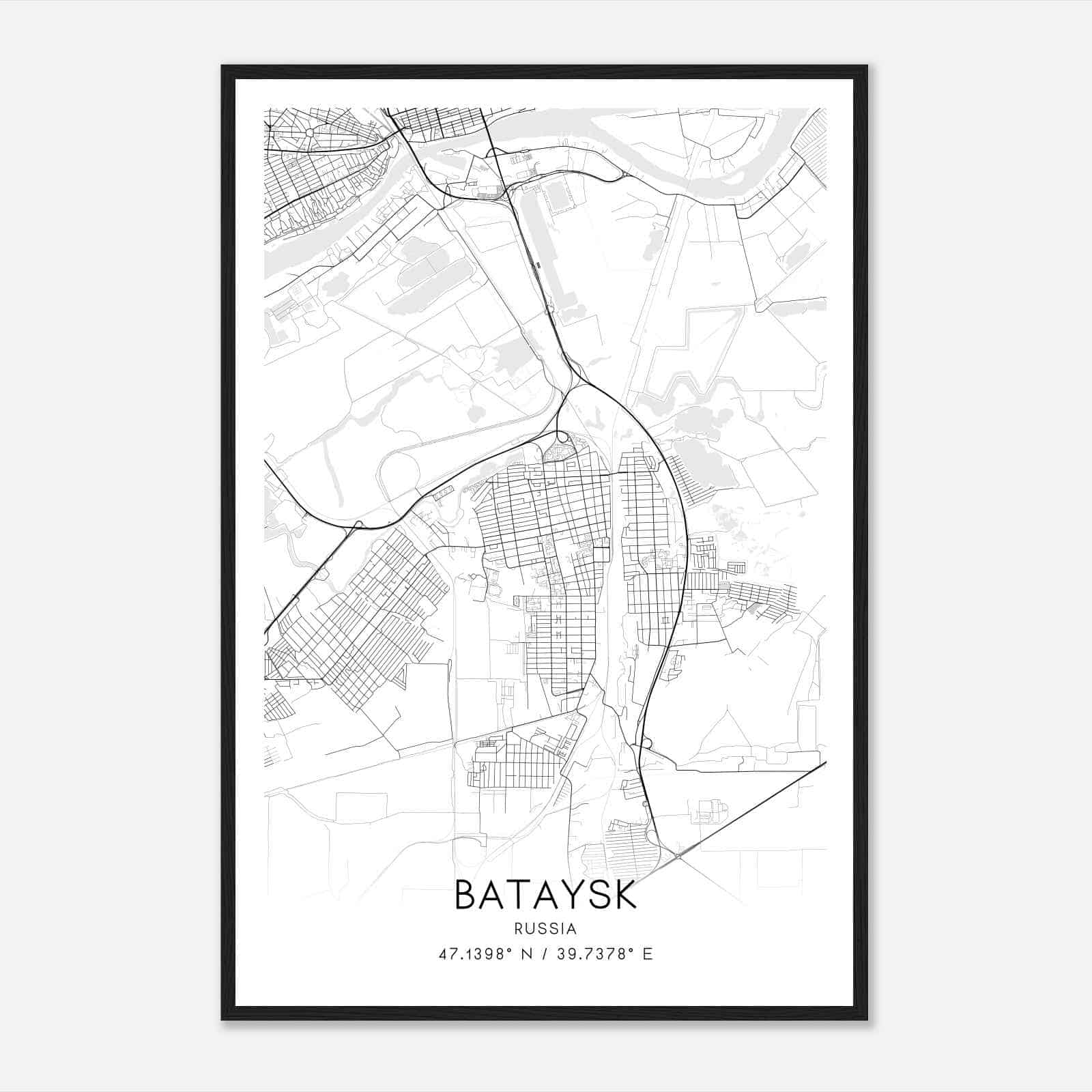 Bataysk Russia Map Poster, Bataysk City Road Wall Art Print