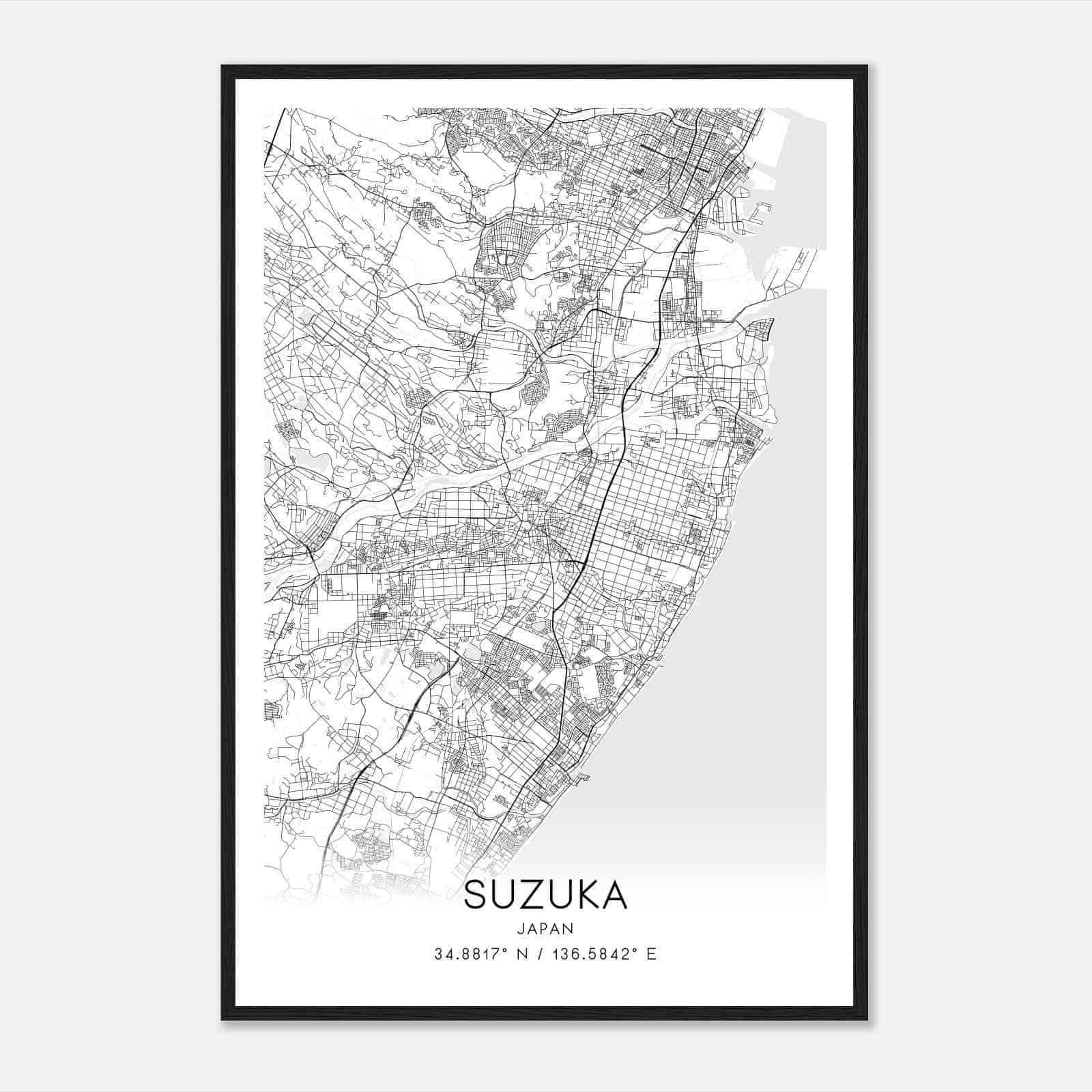 Suzuka Japan Map Poster, Suzuka City Road Wall Art Print